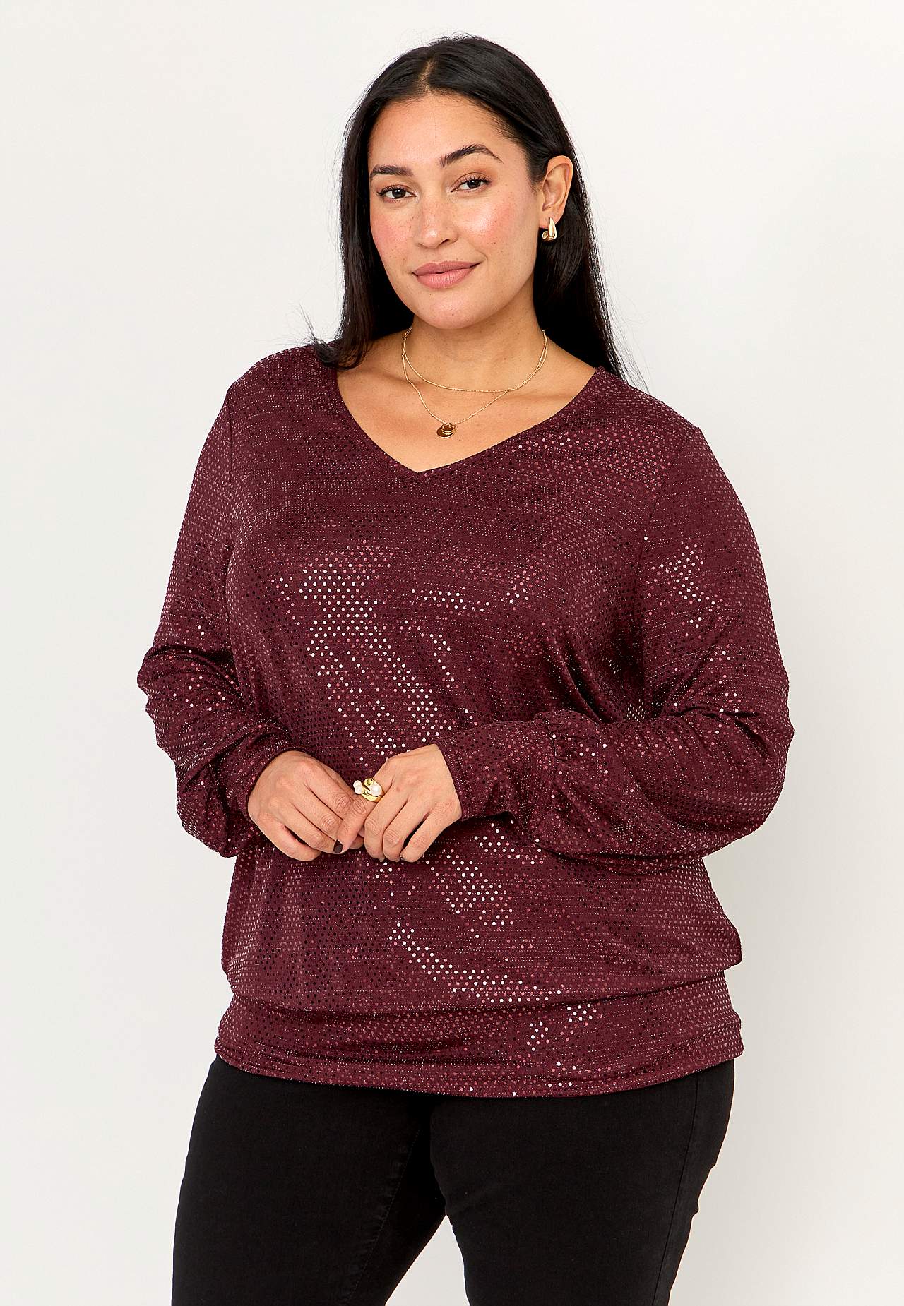 Jersey-Top mit Pailletten