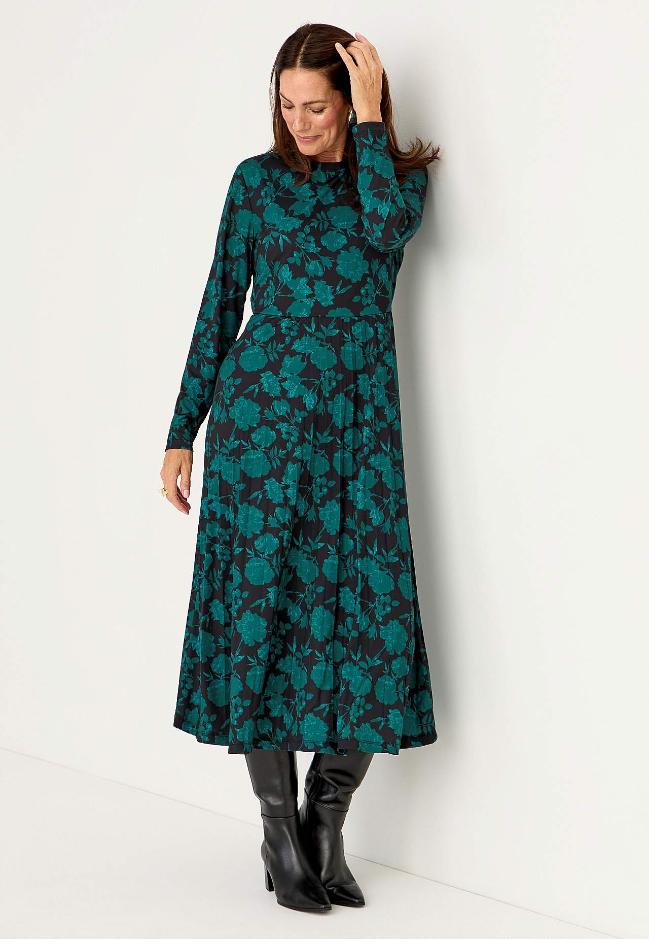 Plissiertes, gemustertes Jerseykleid