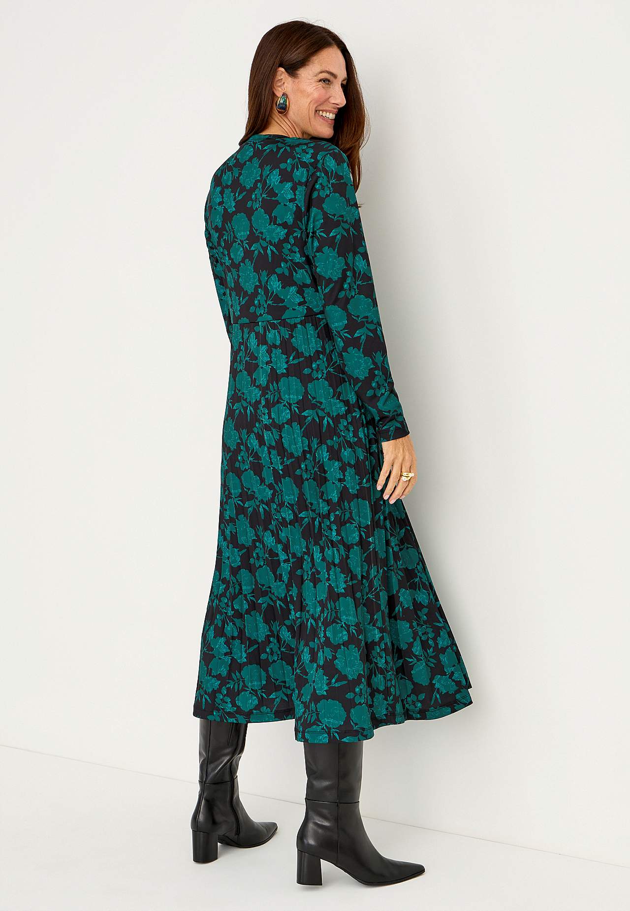 Plissiertes, gemustertes Jerseykleid
