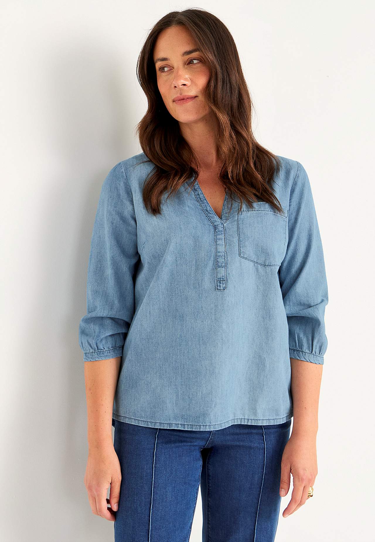 Jeansbluse mit Brusttasche