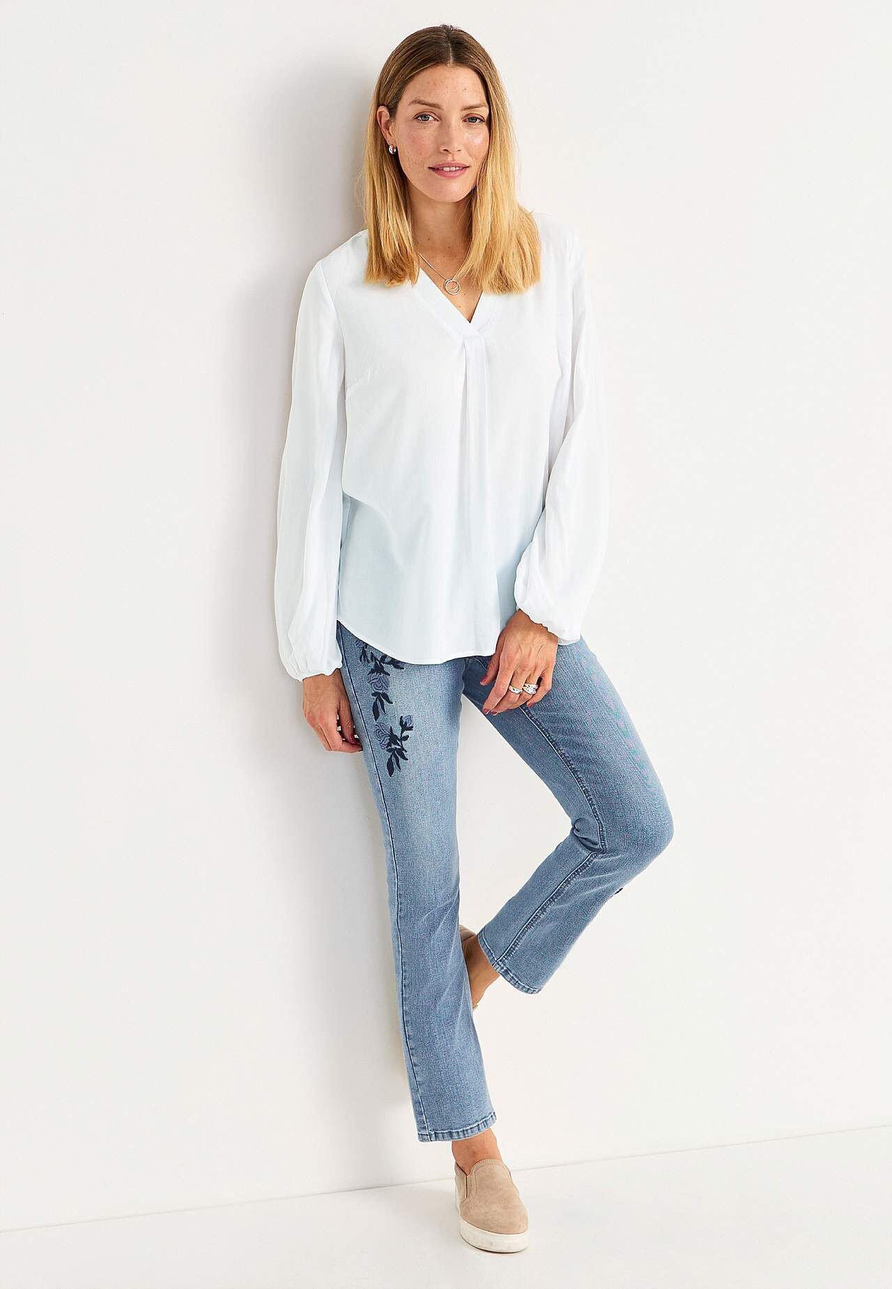 Knöcheljeans mit Stickerei Emmy