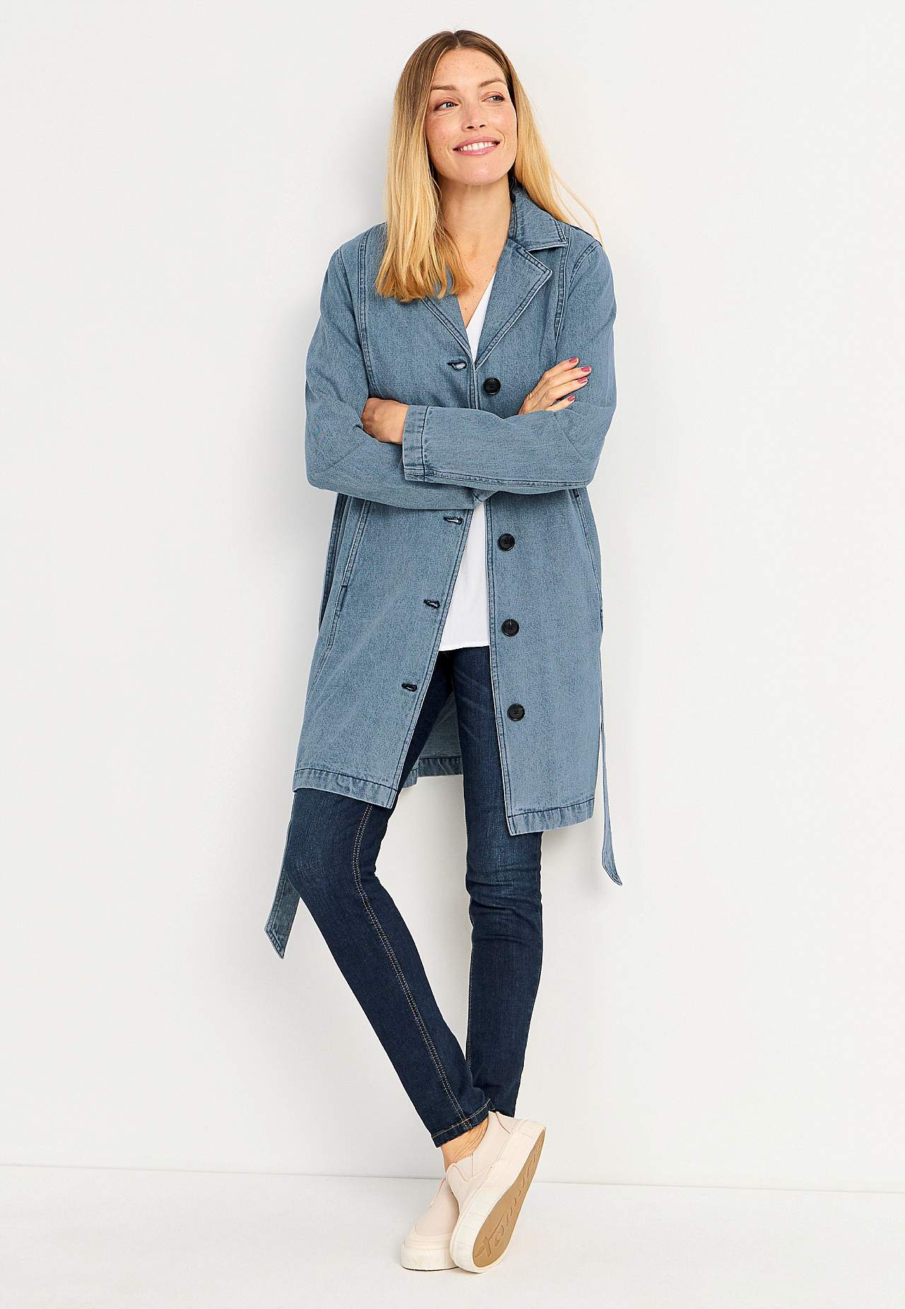 Mantel aus Denim mit Gürtelschnalle