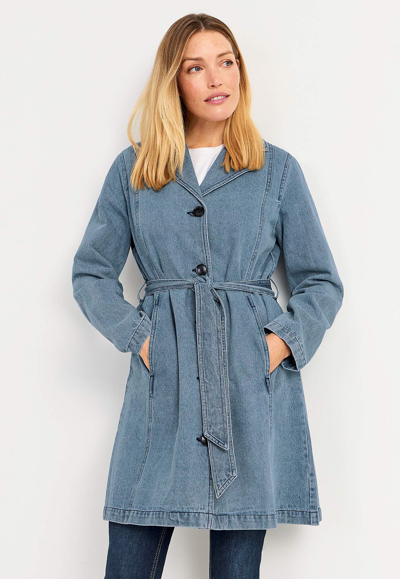 Mantel aus Denim mit Gürtelschnalle