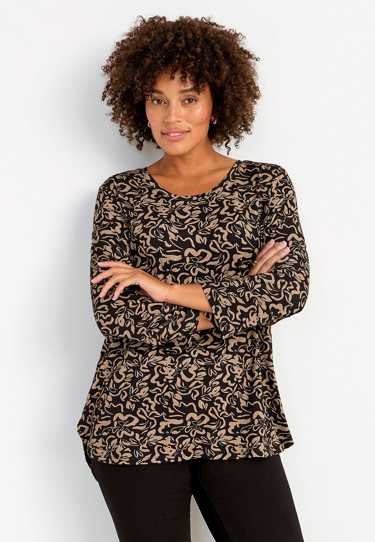 Jersey-Top mit 3/4-Ärmel
