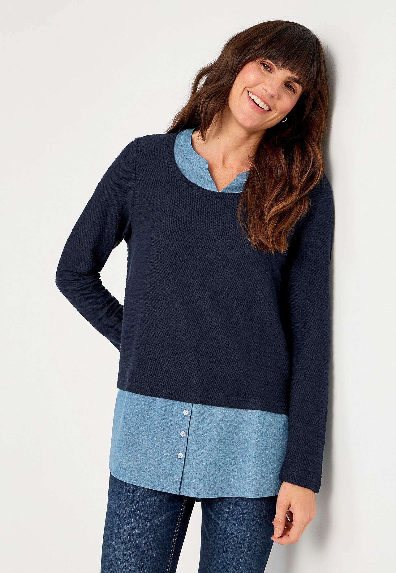 Jersey-Tunika mit Details aus Denim Denise