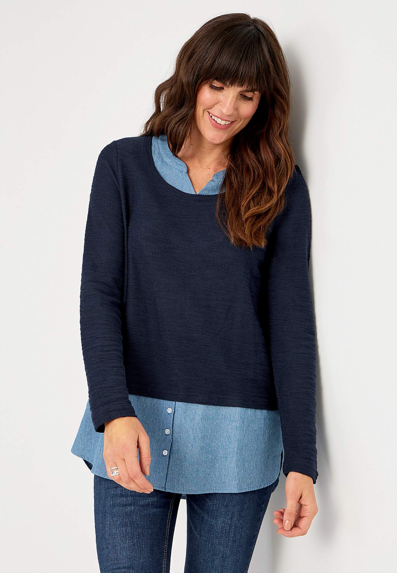 Jersey-Tunika mit Details aus Denim Denise