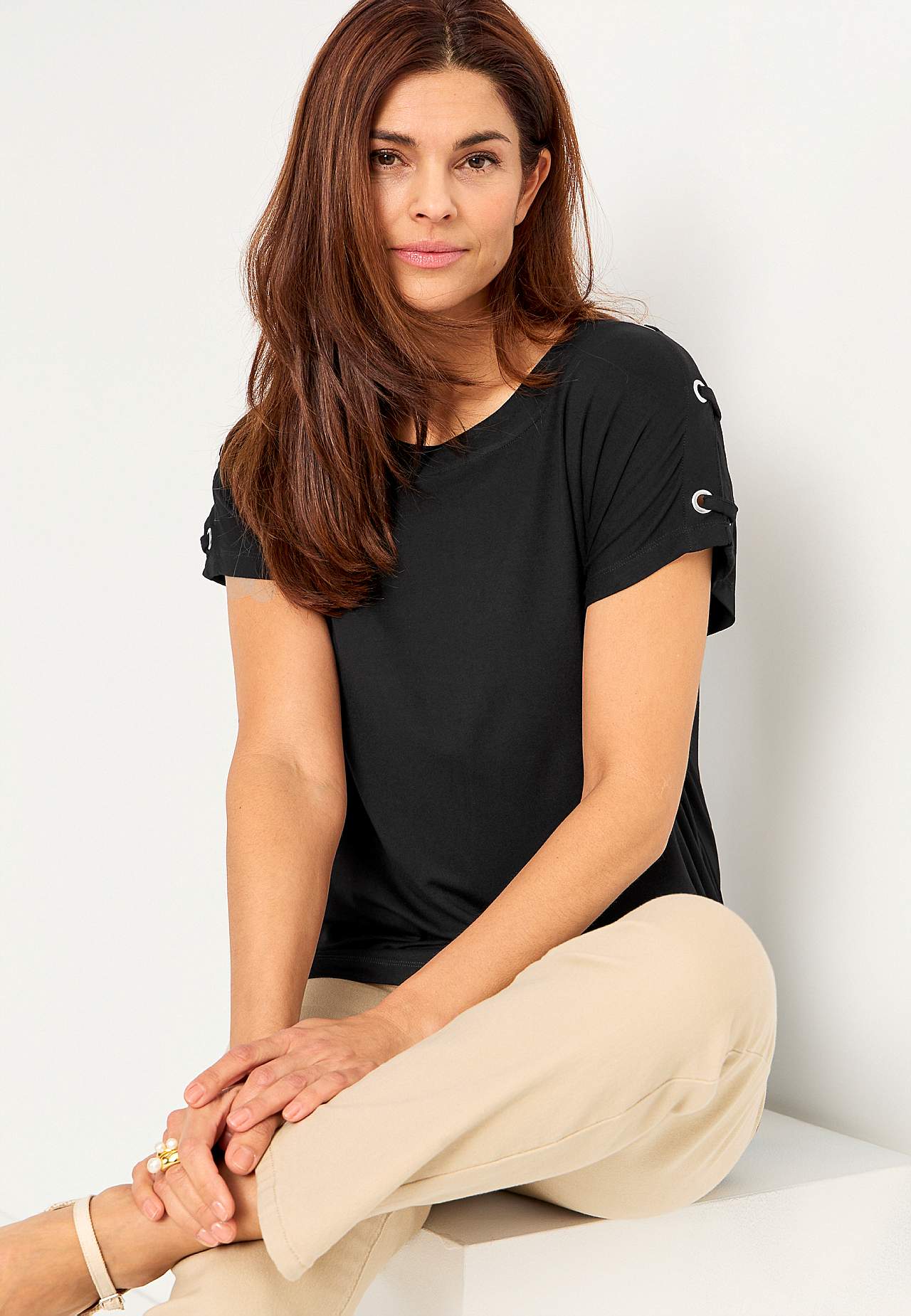 Jersey-Top mit Dekor an der Schulter