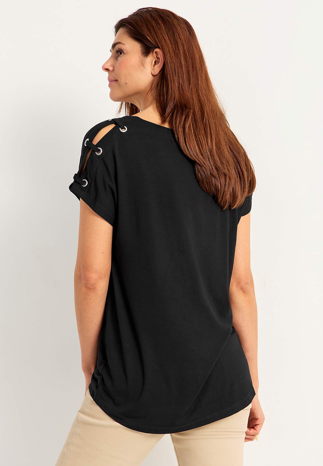 Jersey-Top mit Dekor an der Schulter