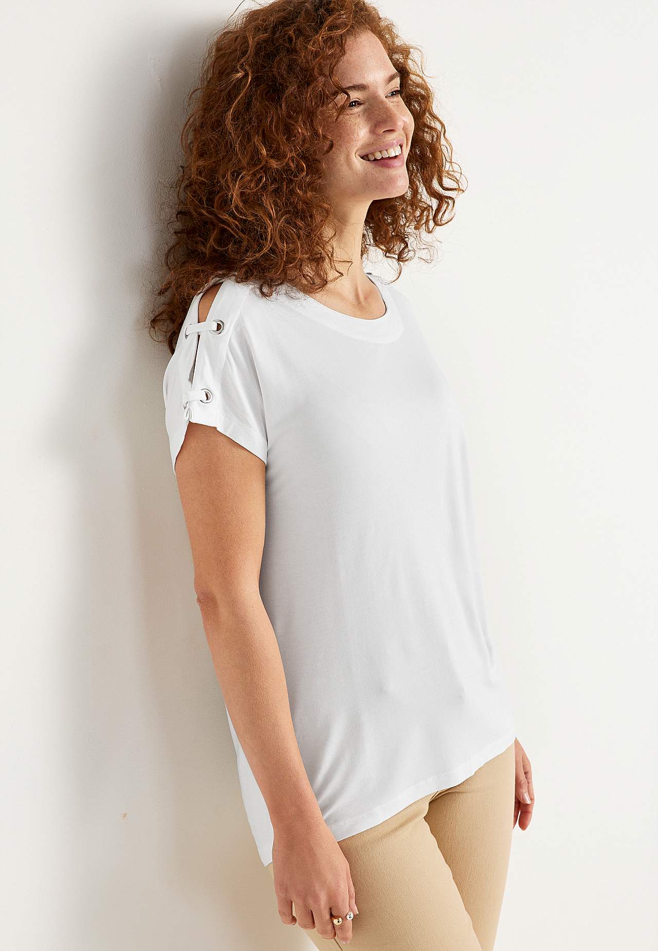 Jersey-Top mit Dekor an der Schulter