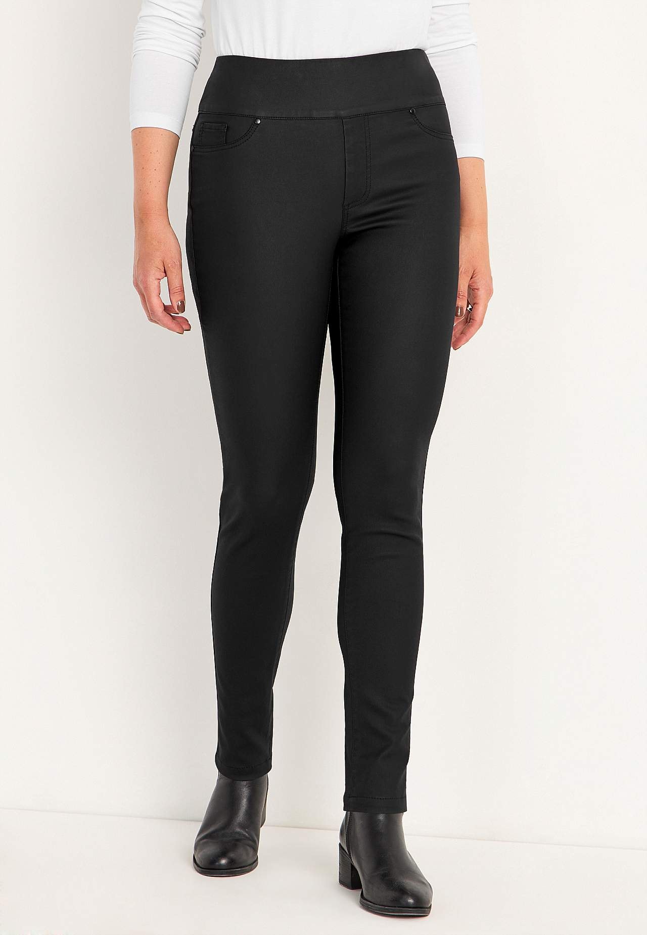Beschichtete Jeggings mit schmalen Beinen