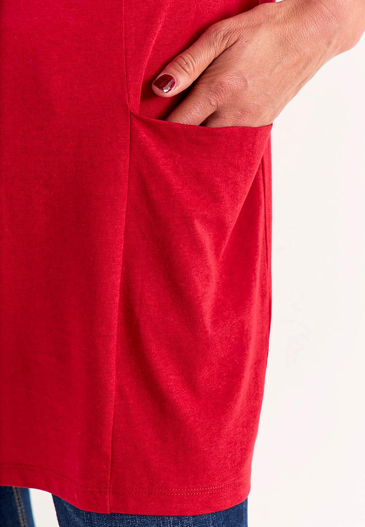 Jersey-Tunika mit Taschen und einem V-Ausschnitt
