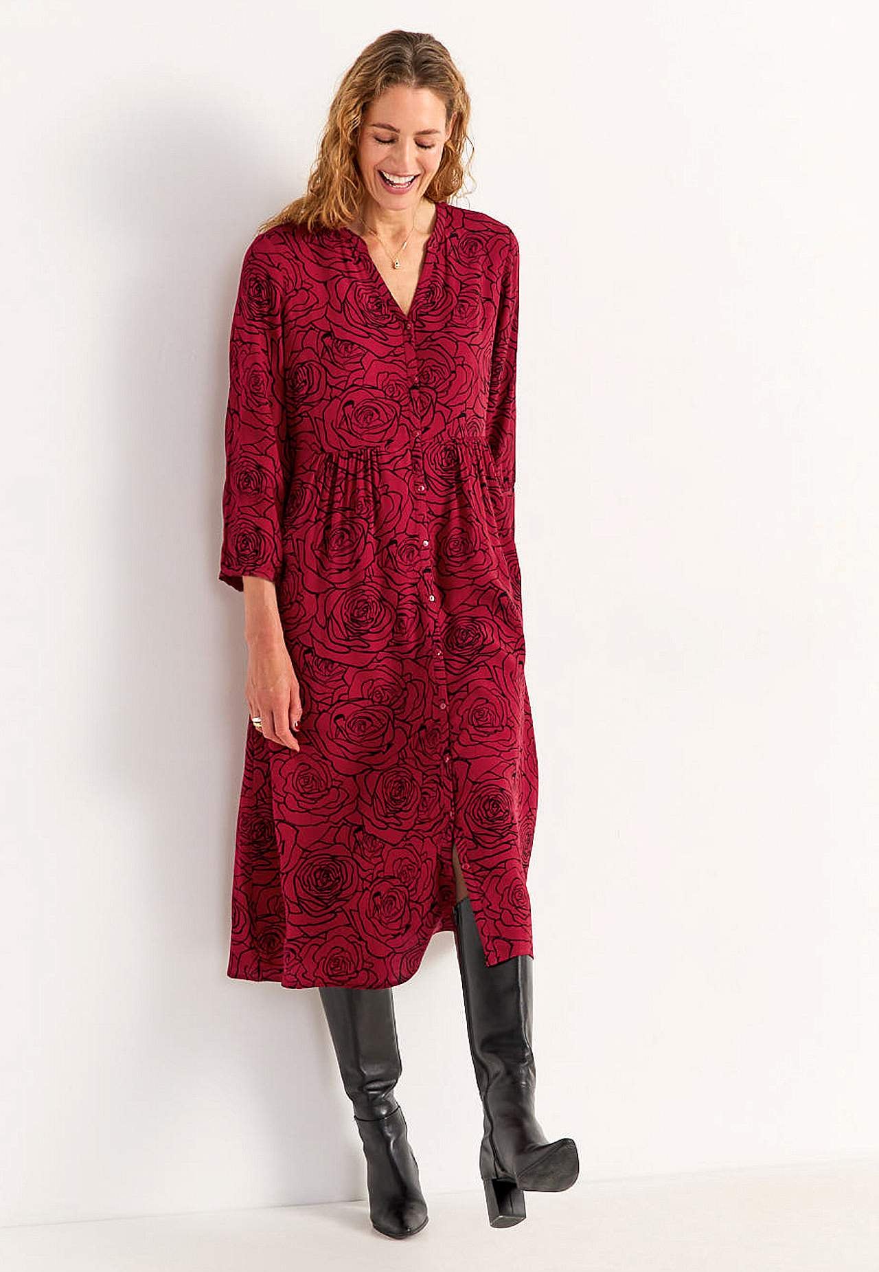 Kleid aus Viskose mit einem Blumen-Muster