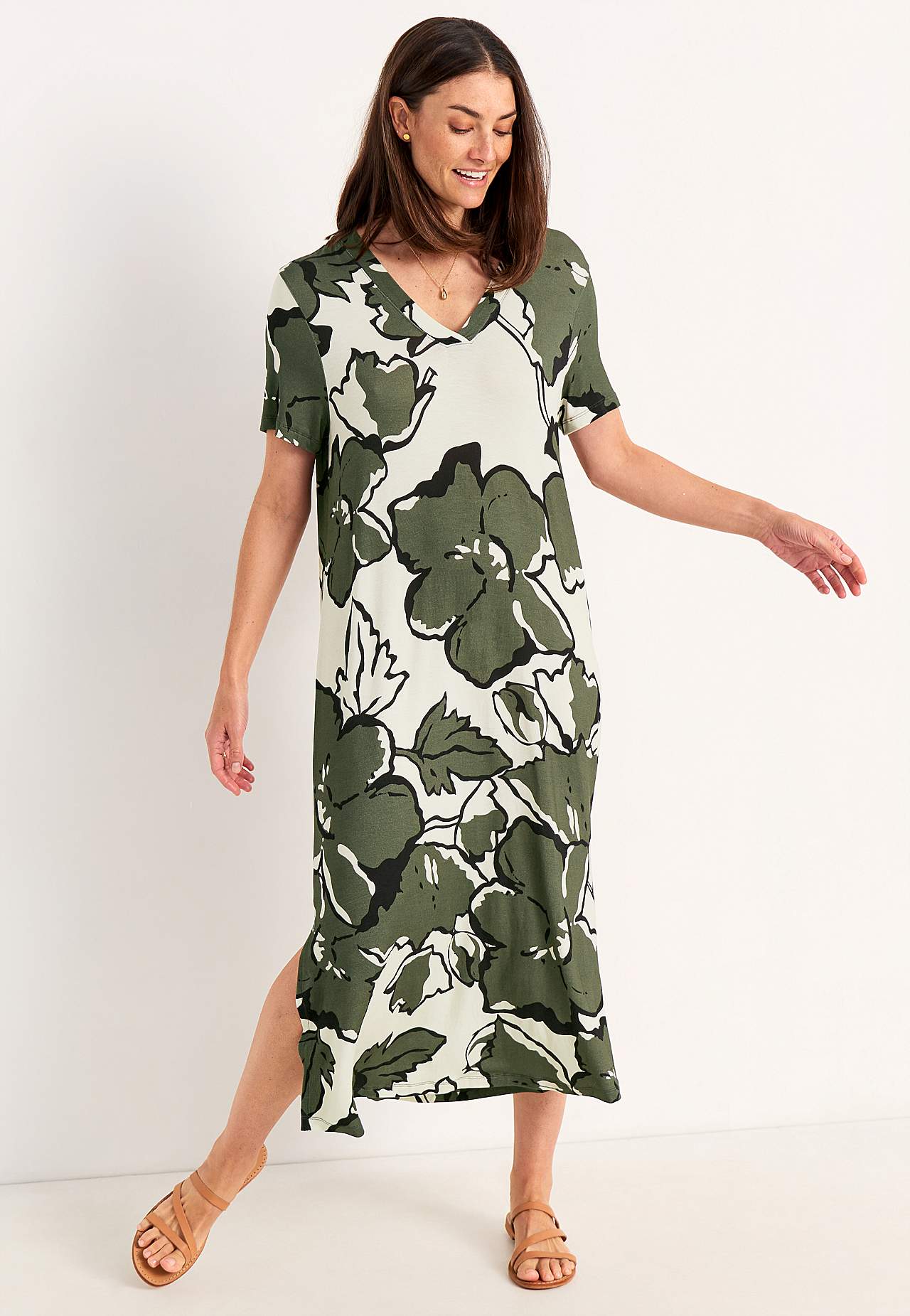 Jerseykleid mit einem V-Ausschnitt