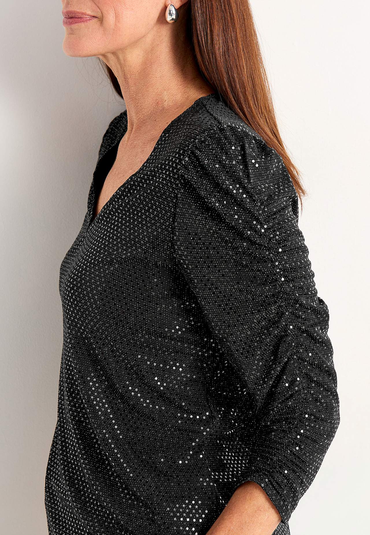 Top mit Pailletten mit 3/4-Ärmeln