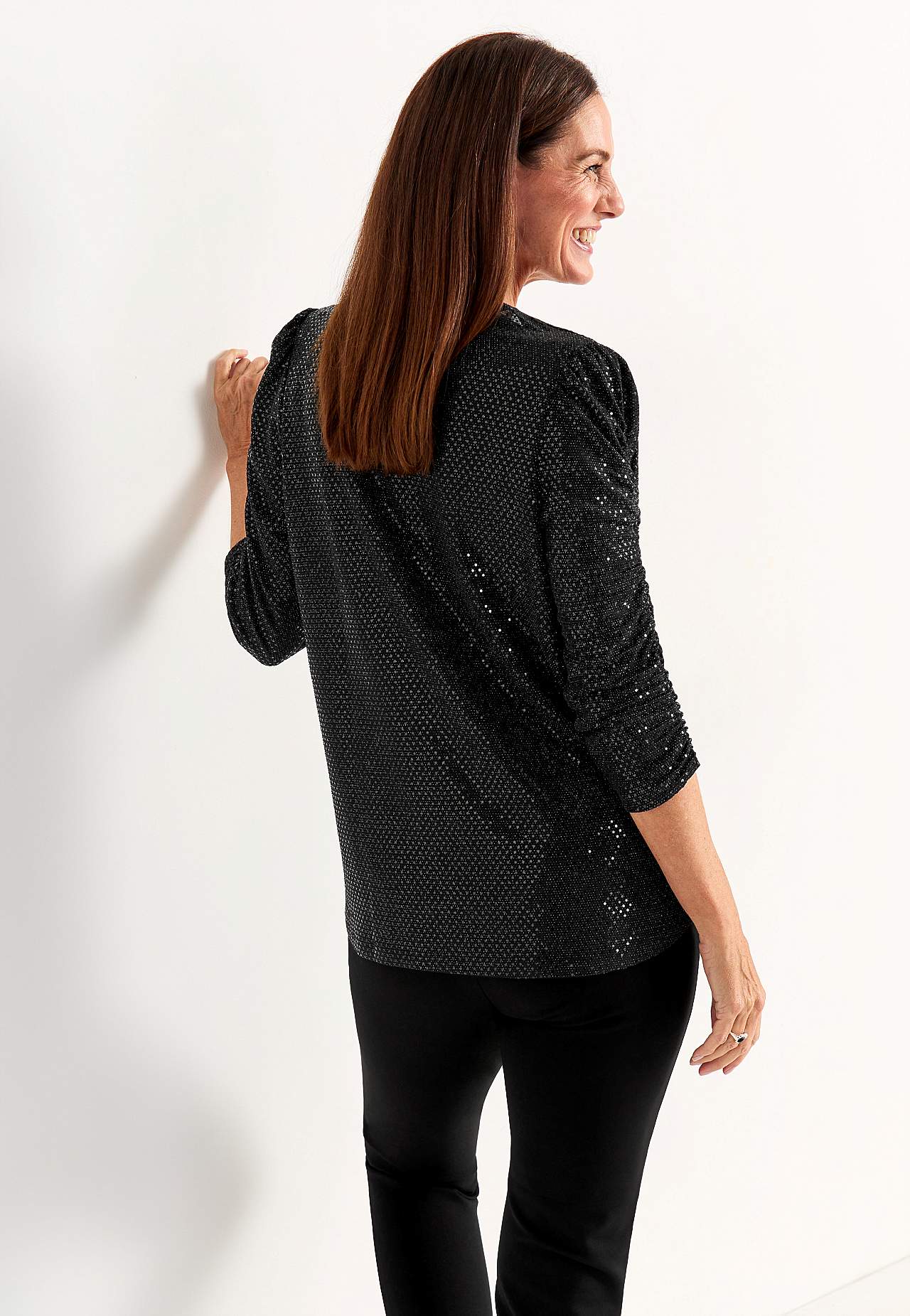 Top mit Pailletten mit 3/4-Ärmeln