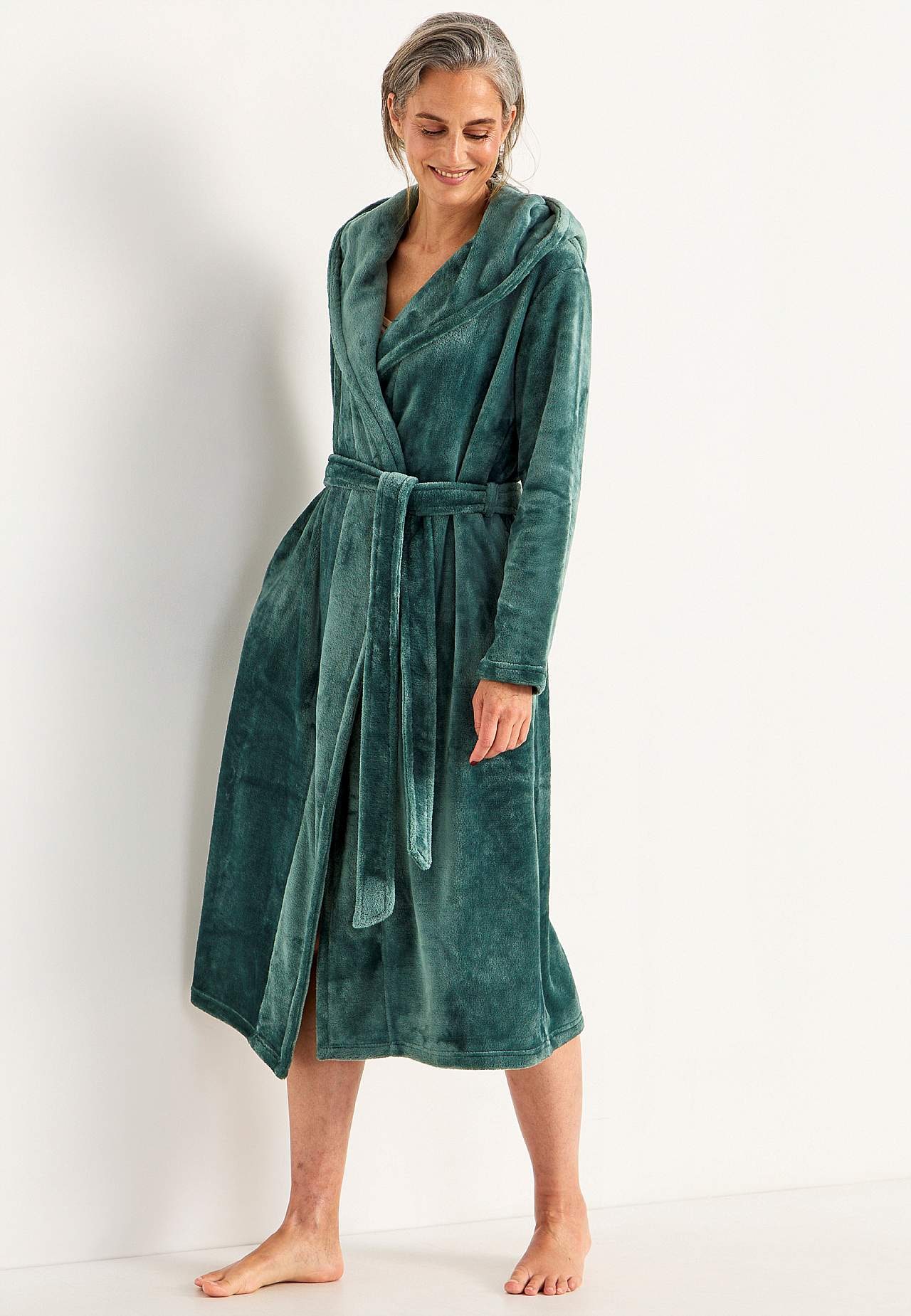Morgenrock aus Fleece mit Kapuze