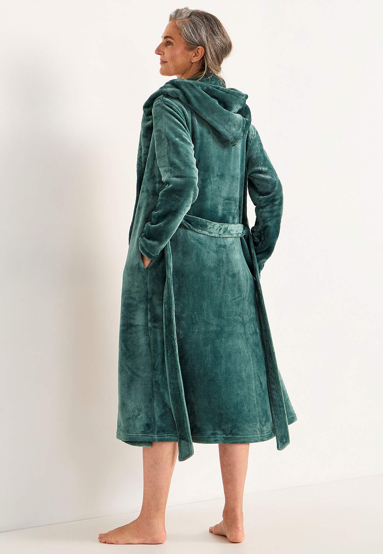 Morgenrock aus Fleece mit Kapuze