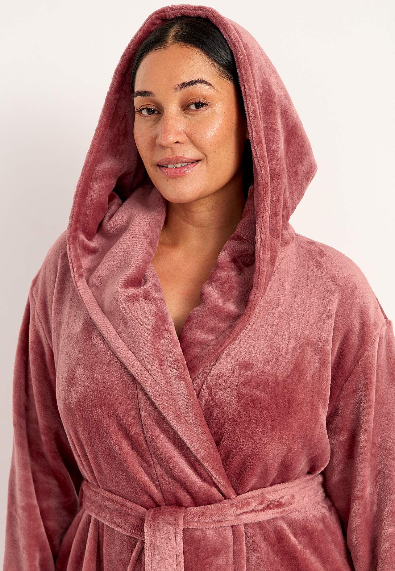 Morgenrock aus Fleece mit Kapuze