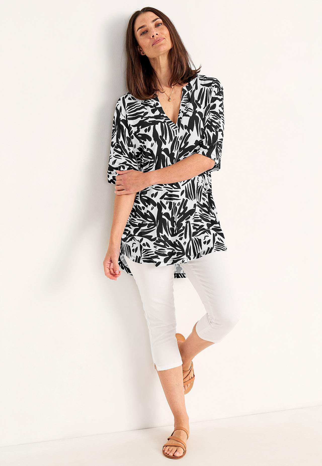 Jersey-Tunika mit einem V-Ausschnitt