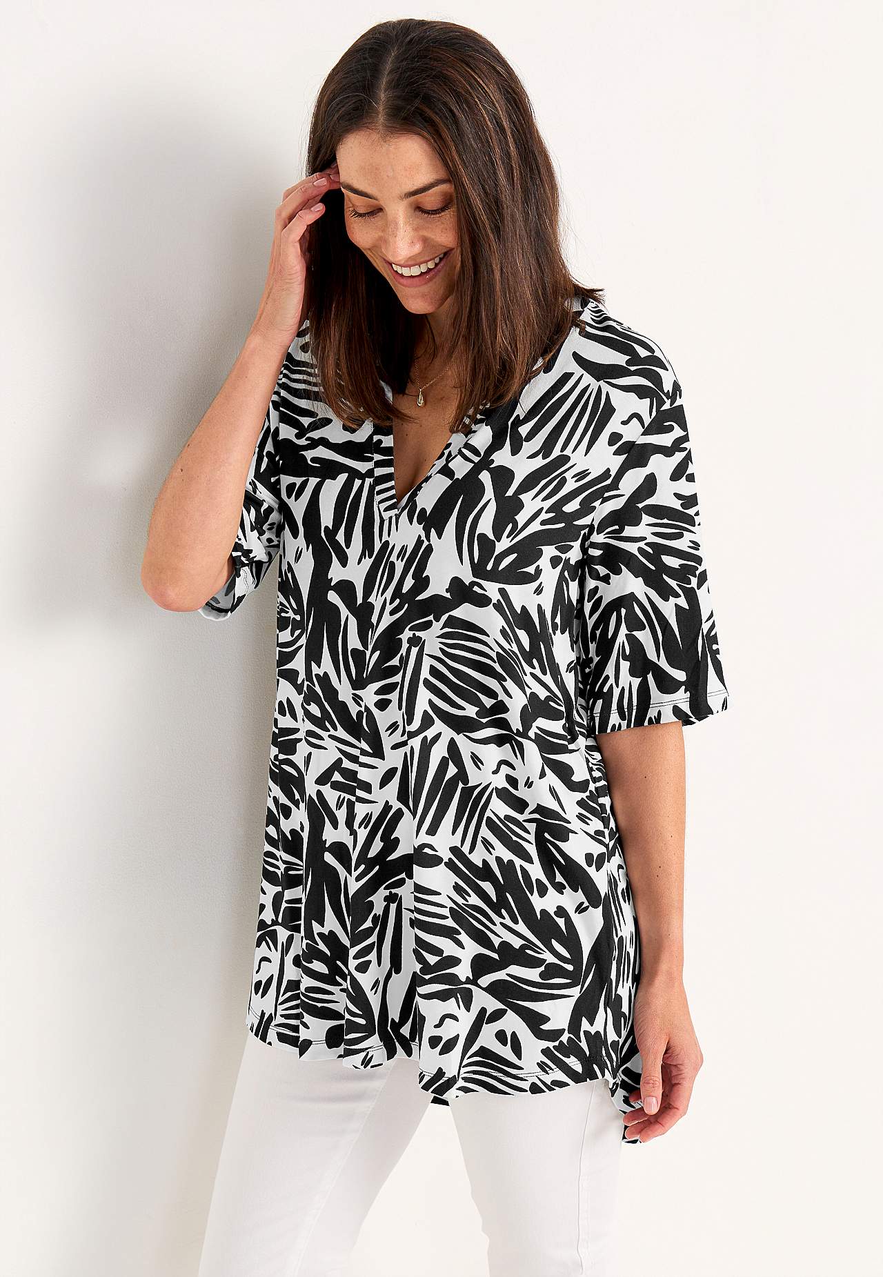 Jersey-Tunika mit einem V-Ausschnitt