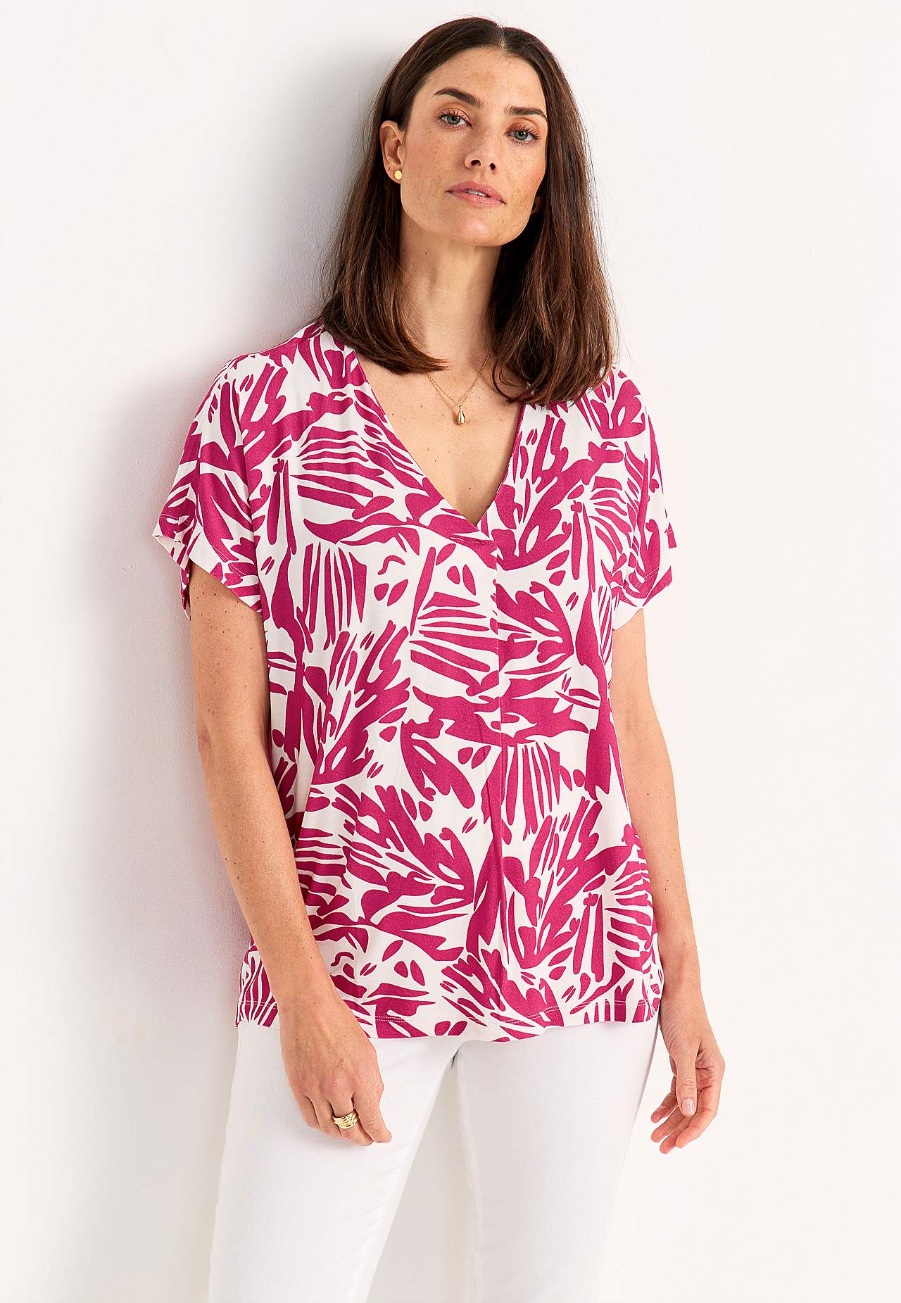 Jersey-Top mit einem V-Ausschnitt