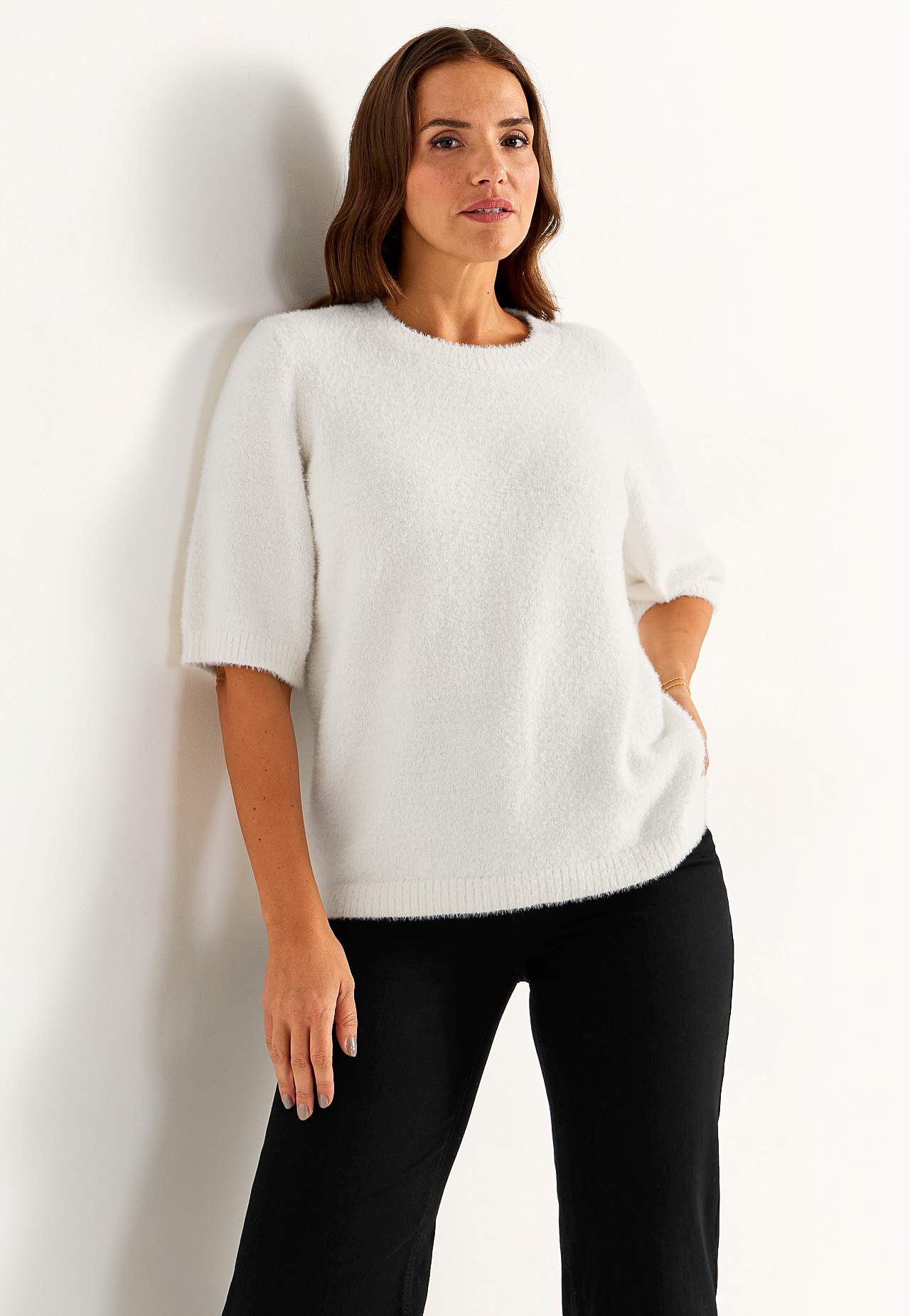 Kurzärmliger Strickpullover