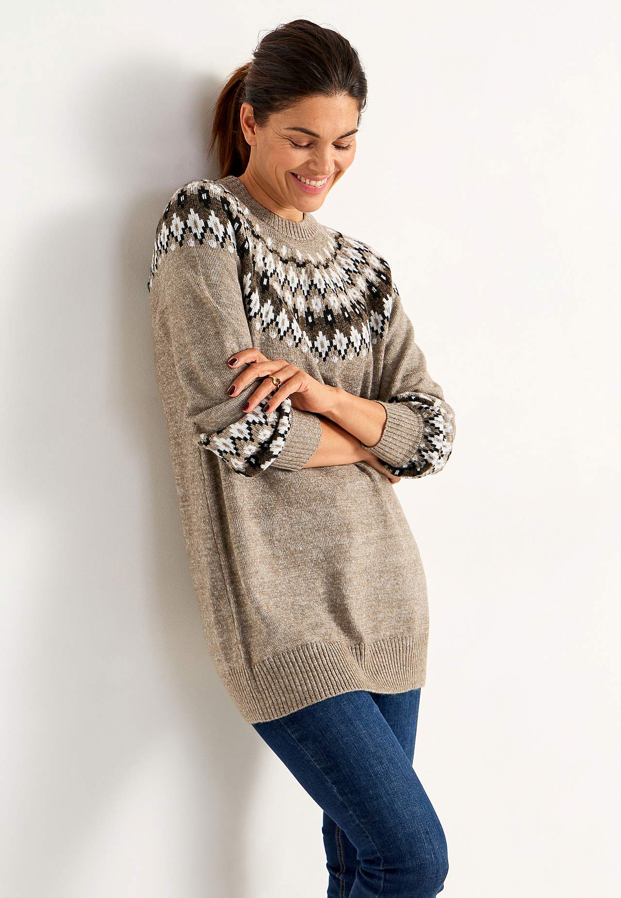 Gestrickter, jacquardgemusterter Pullover