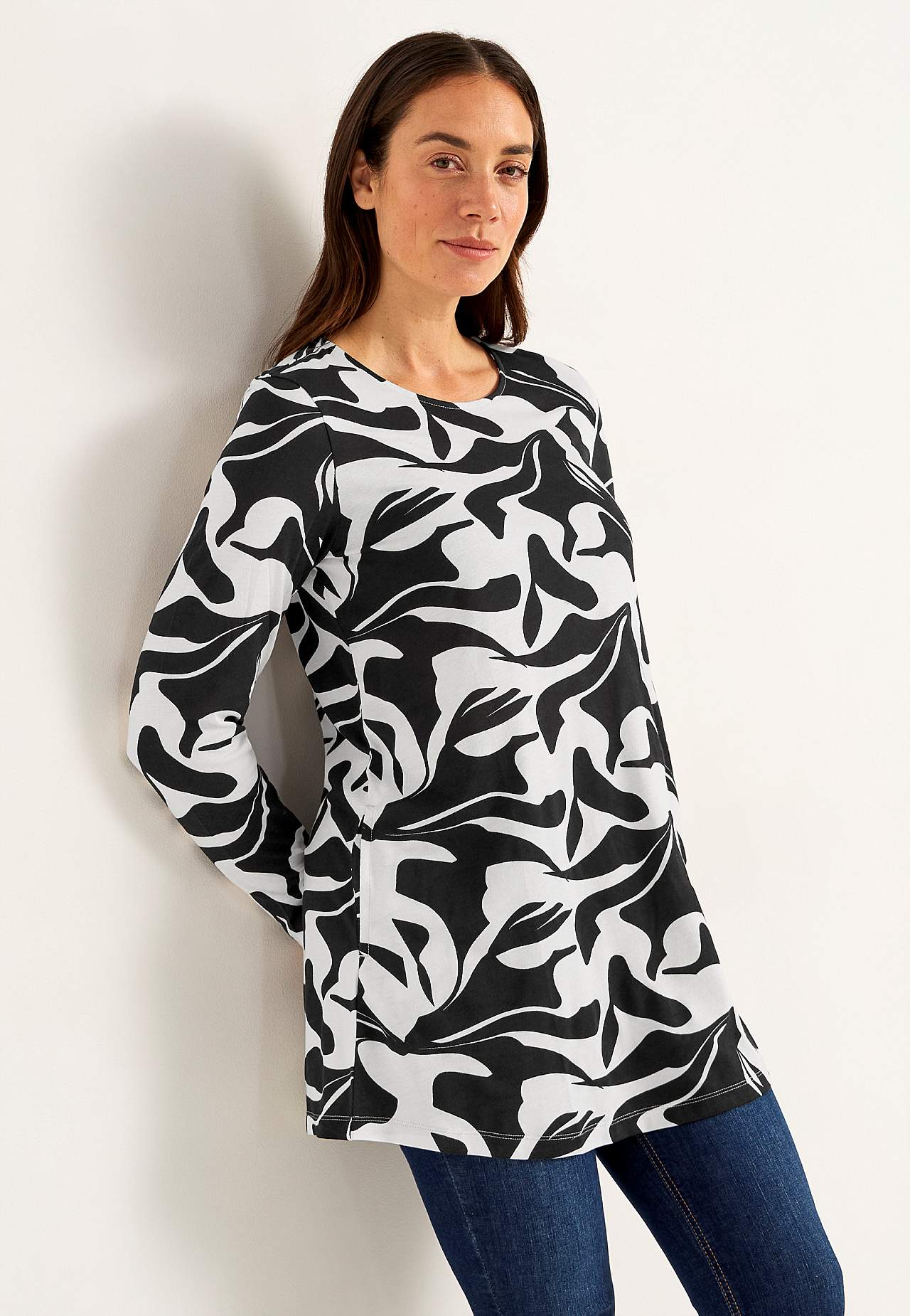 Gemusterte Jersey-Tunika mit Taschen