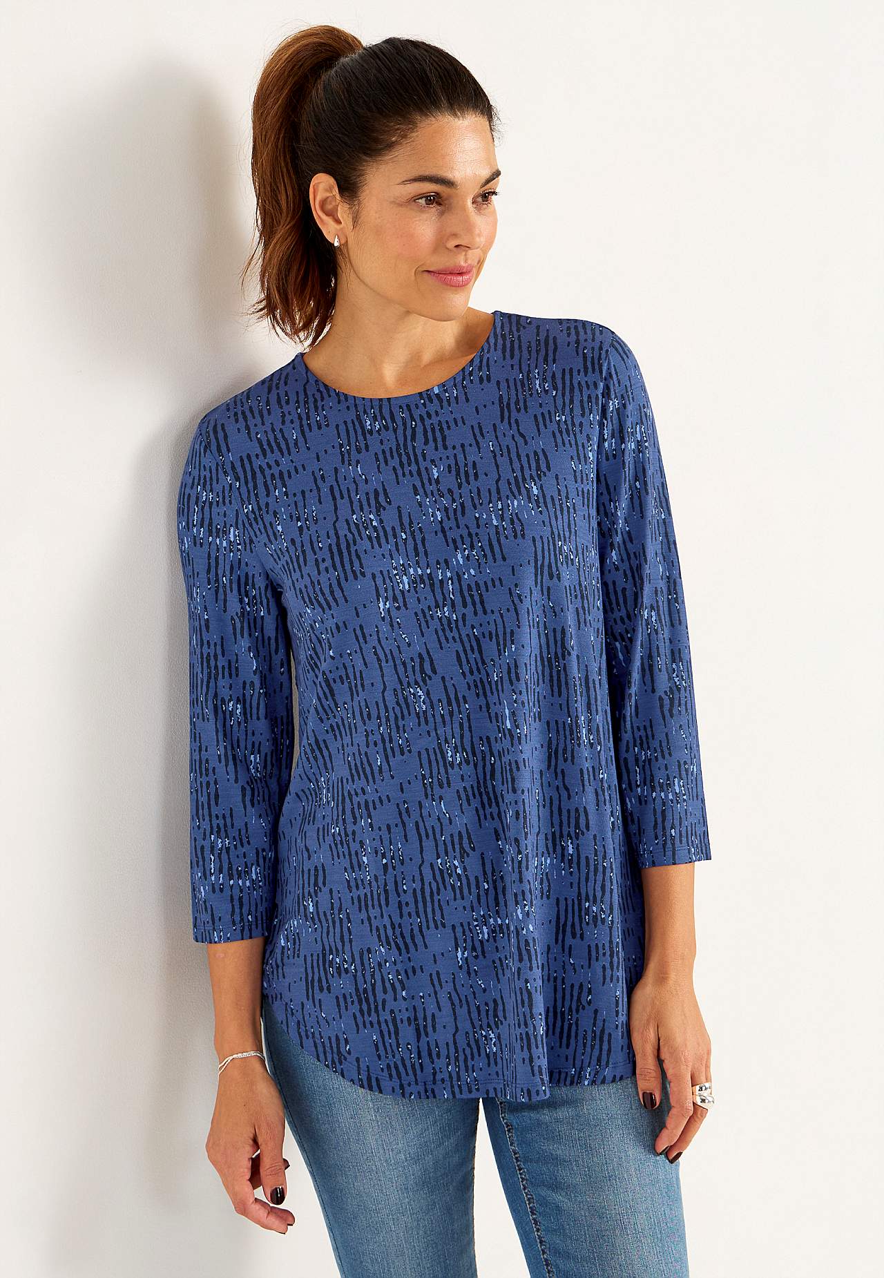 Jersey-Top mit 3/4-Ärmel