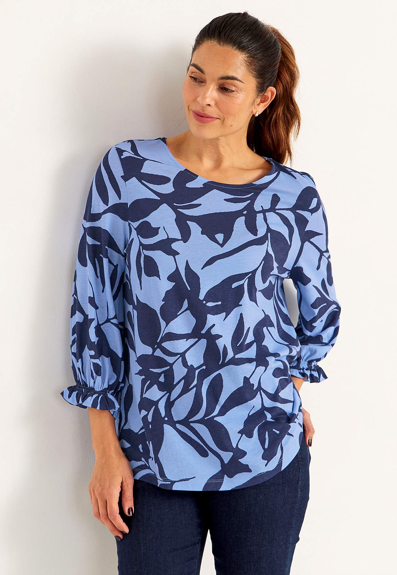 Jersey-Top mit Smokdetail