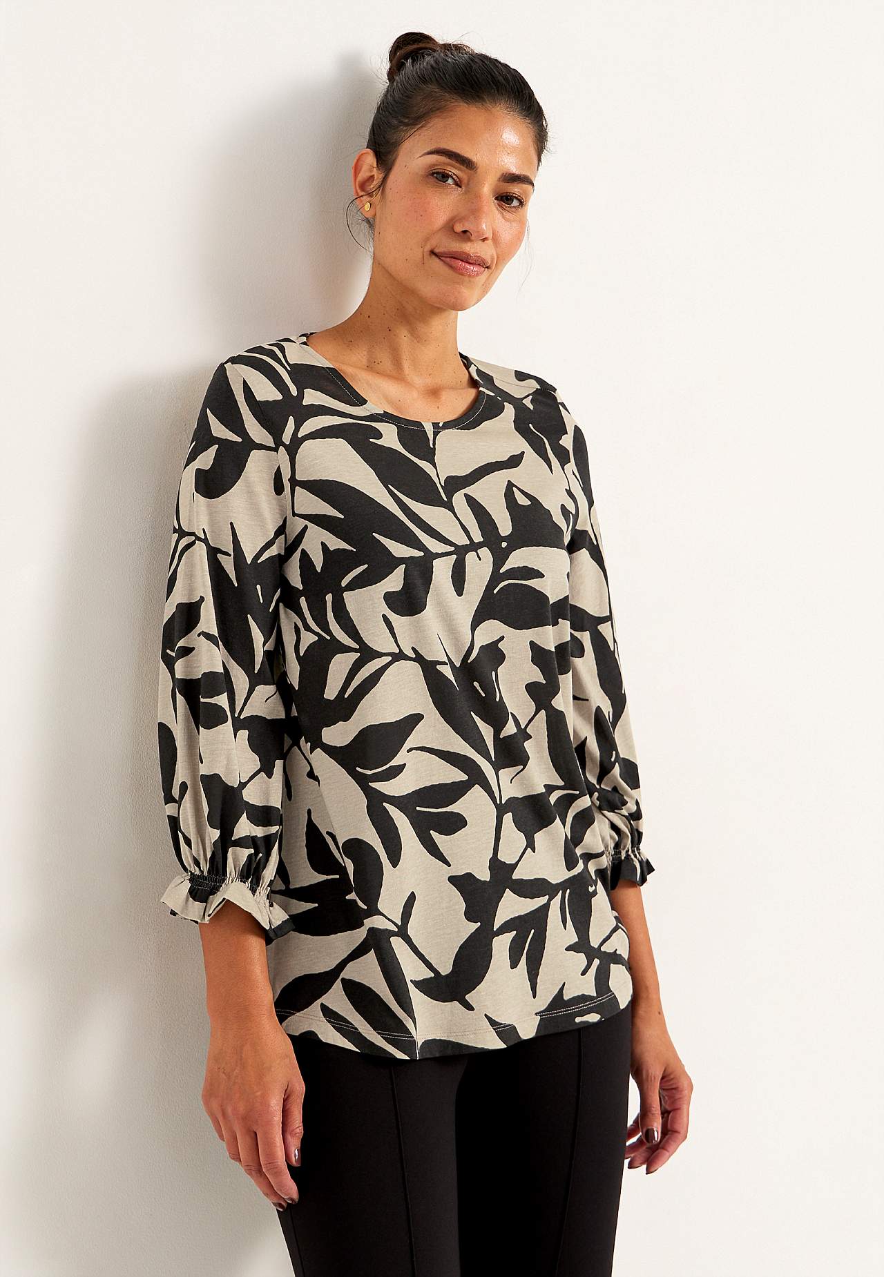 Jersey-Top mit Smokdetail