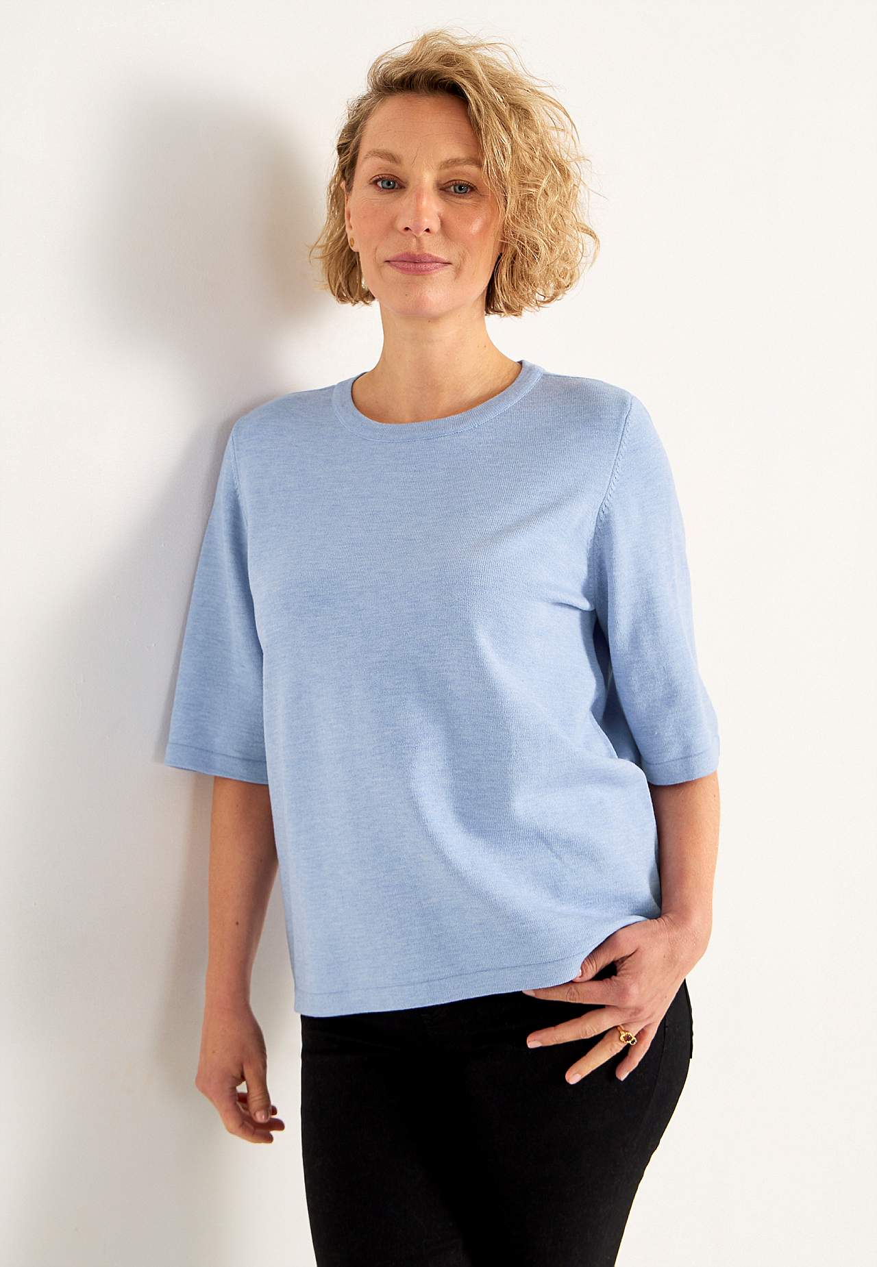 Kurzärmliger Feinstrickpullover