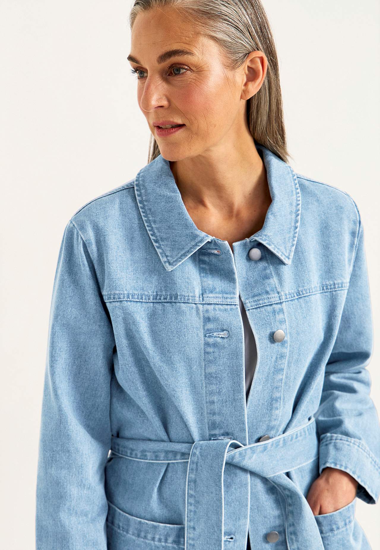 Jeansjacke mit Bindeband