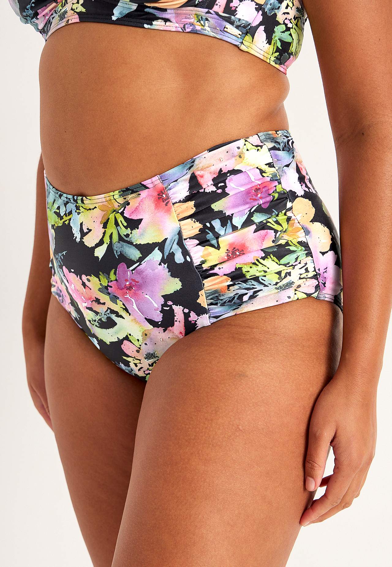 Gerüscht Bikini-Unterteil mit hohem Bund