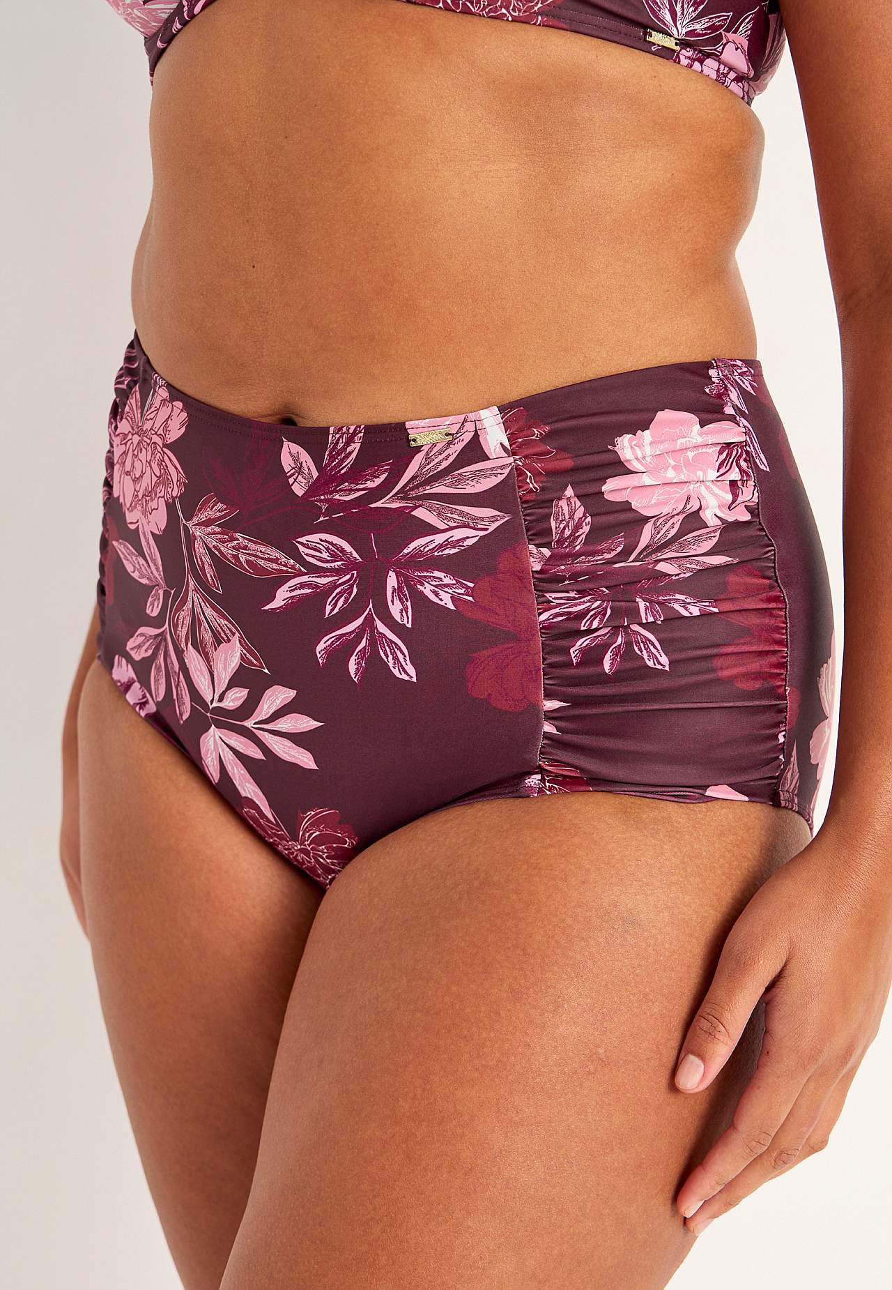 Gemusterter Bikini-Unterteil mit hohem Bund
