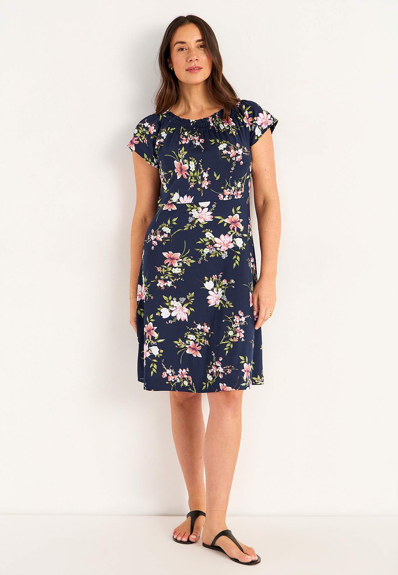 Jerseykleid mit einem Blumen-Muster