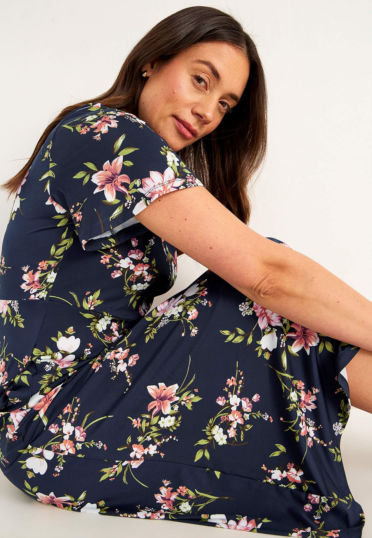 Jerseykleid mit einem Blumen-Muster