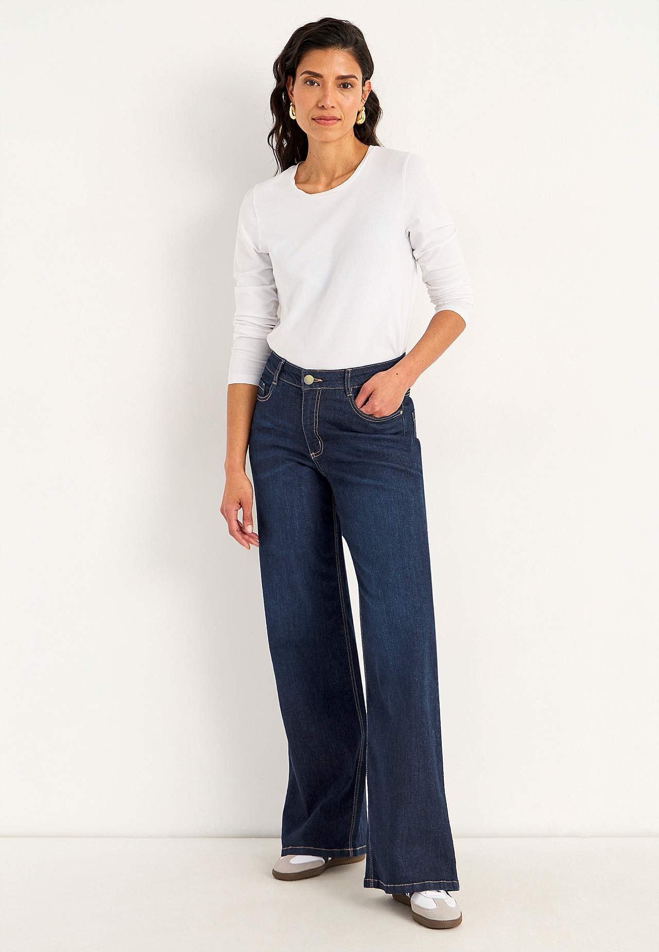Breite, lange Jeans mit hoher Taille