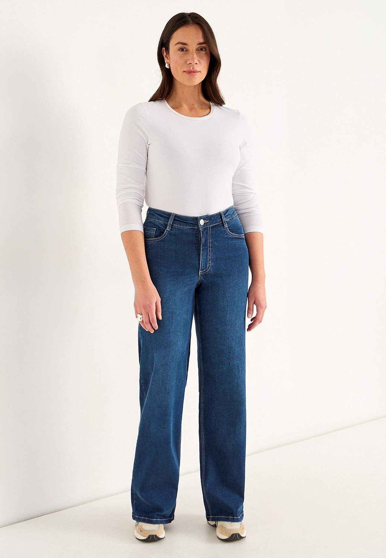 Breite, lange Jeans mit hoher Taille
