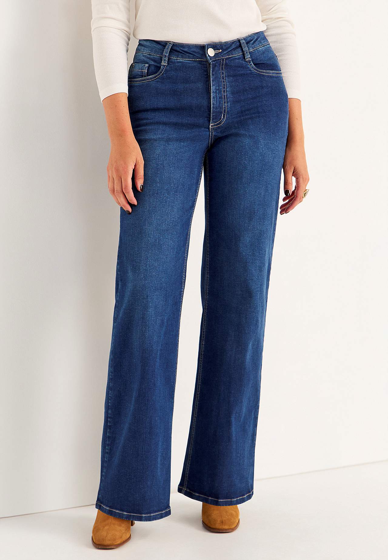 Breite, lange Jeans mit hoher Taille Renata