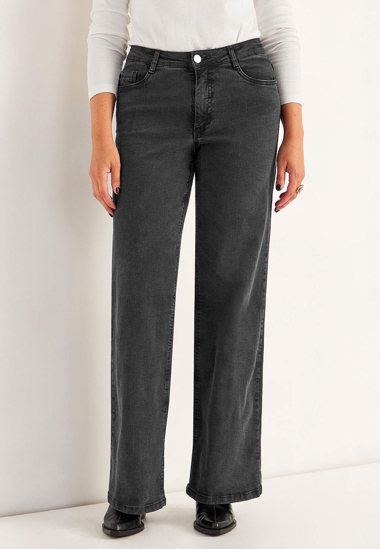 Breite, lange Jeans mit hoher Taille Renata