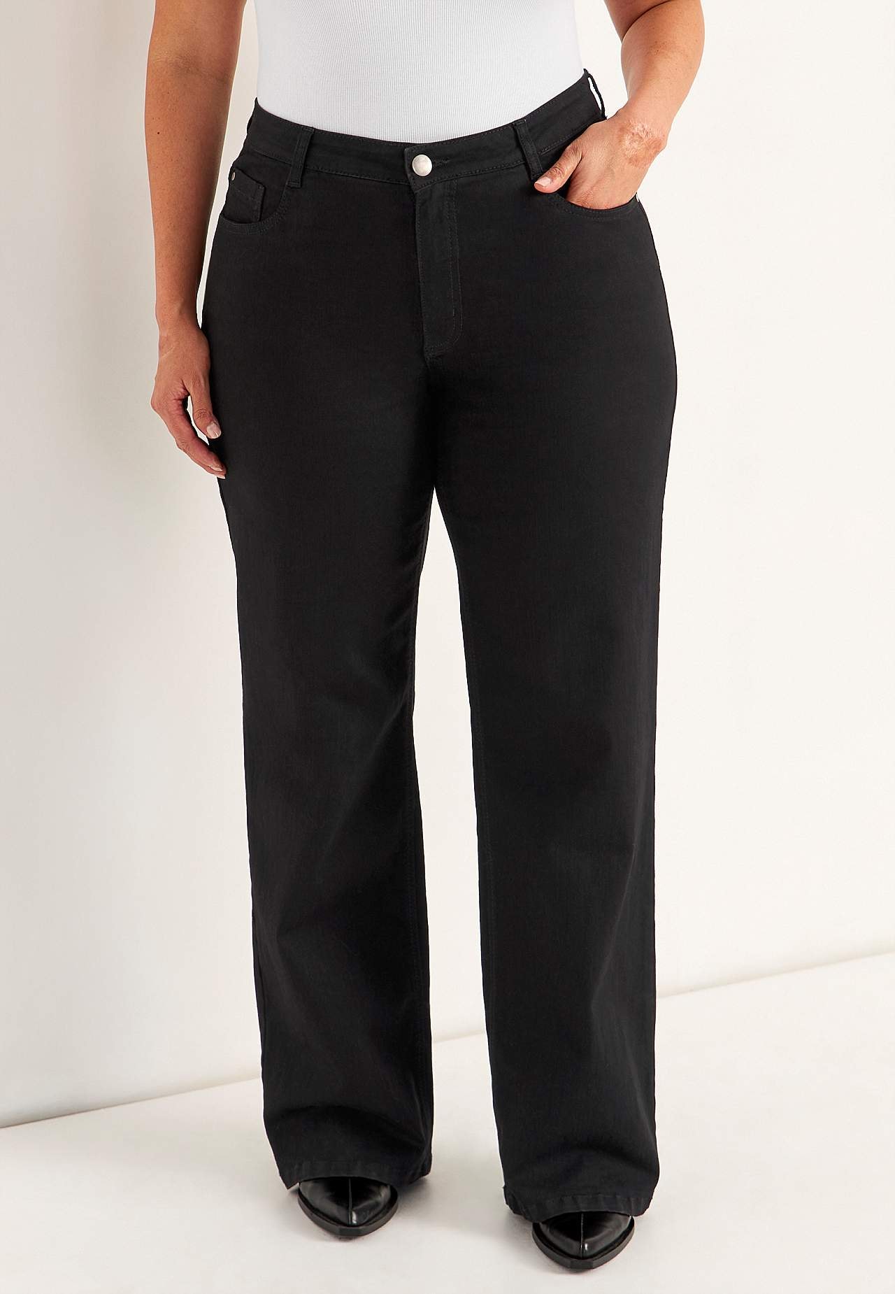 Breite, lange Jeans mit hoher Taille Renata