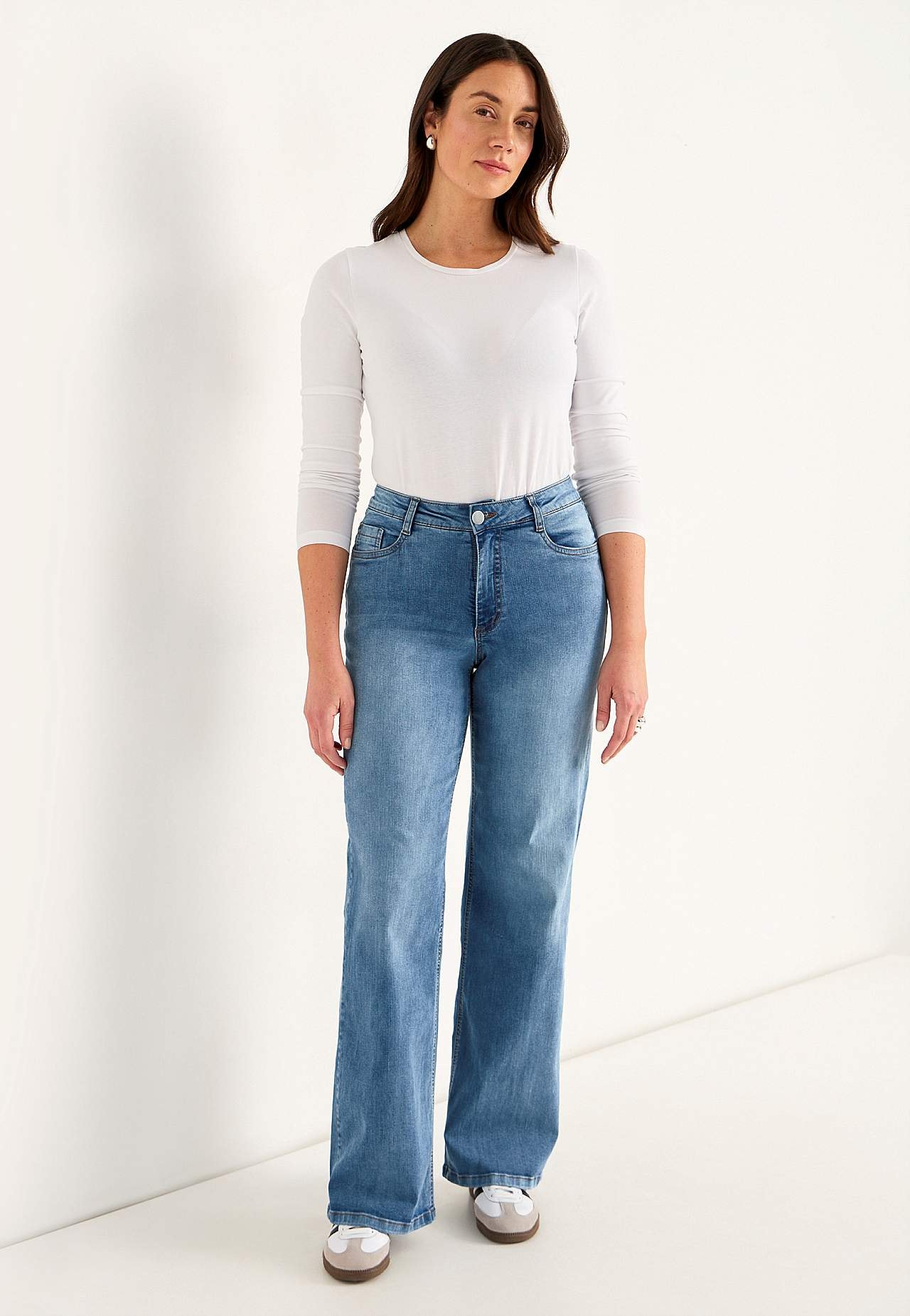 Breite, lange Jeans mit hoher Taille