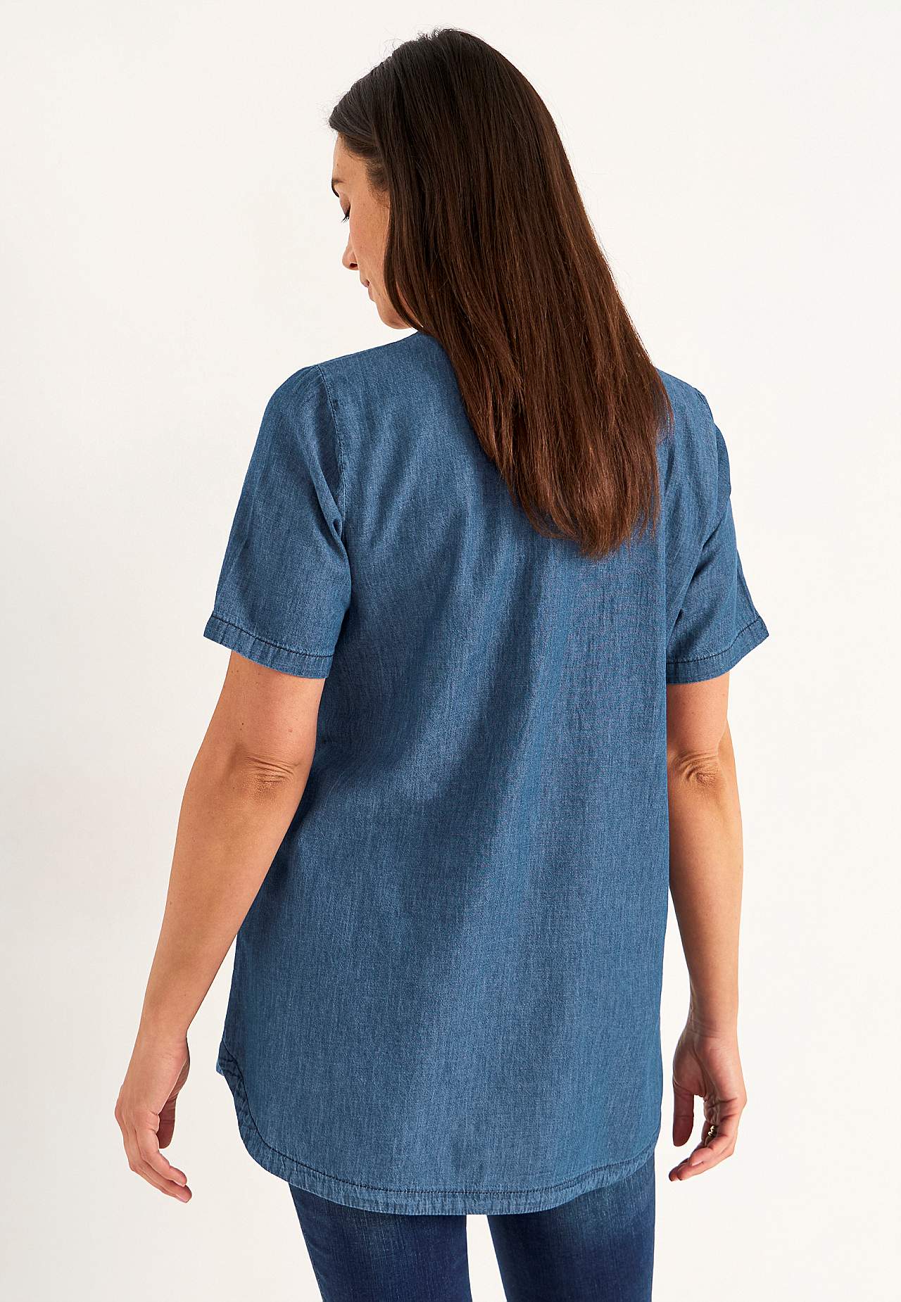 Denim-Tunika mit dekorativem V-Ausschnitt