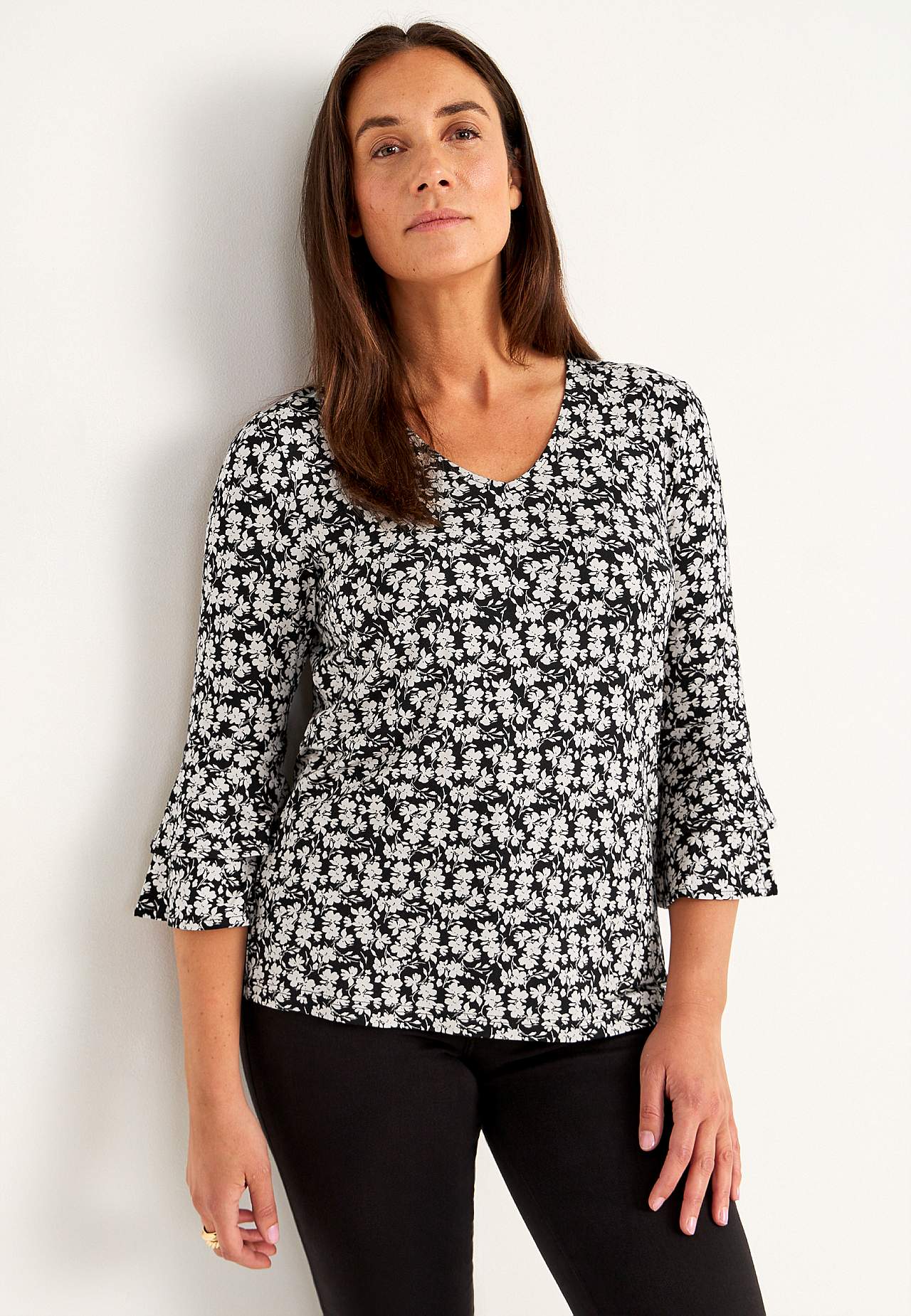 Jersey-Top mit Volantärmeln