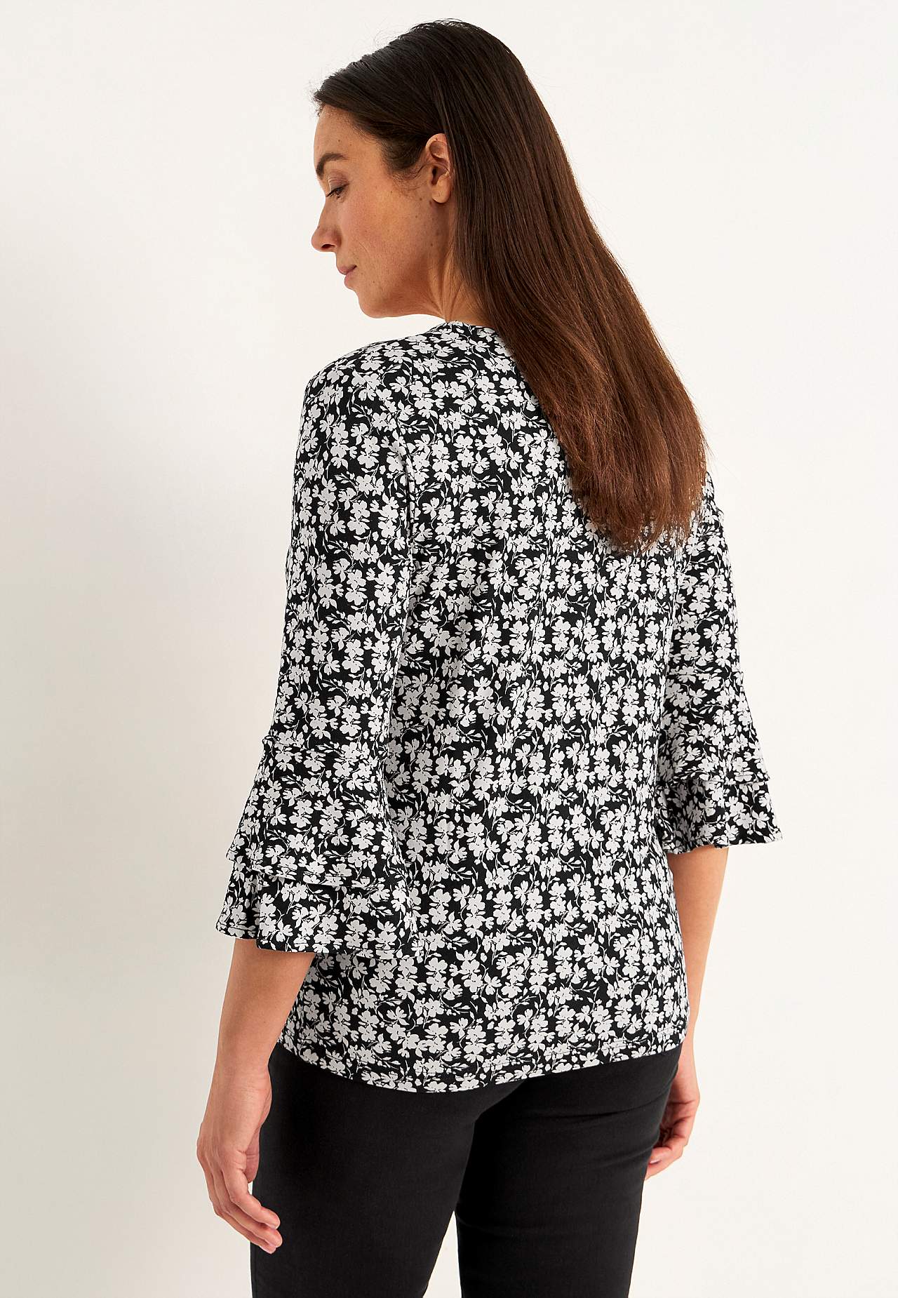 Jersey-Top mit Volantärmeln