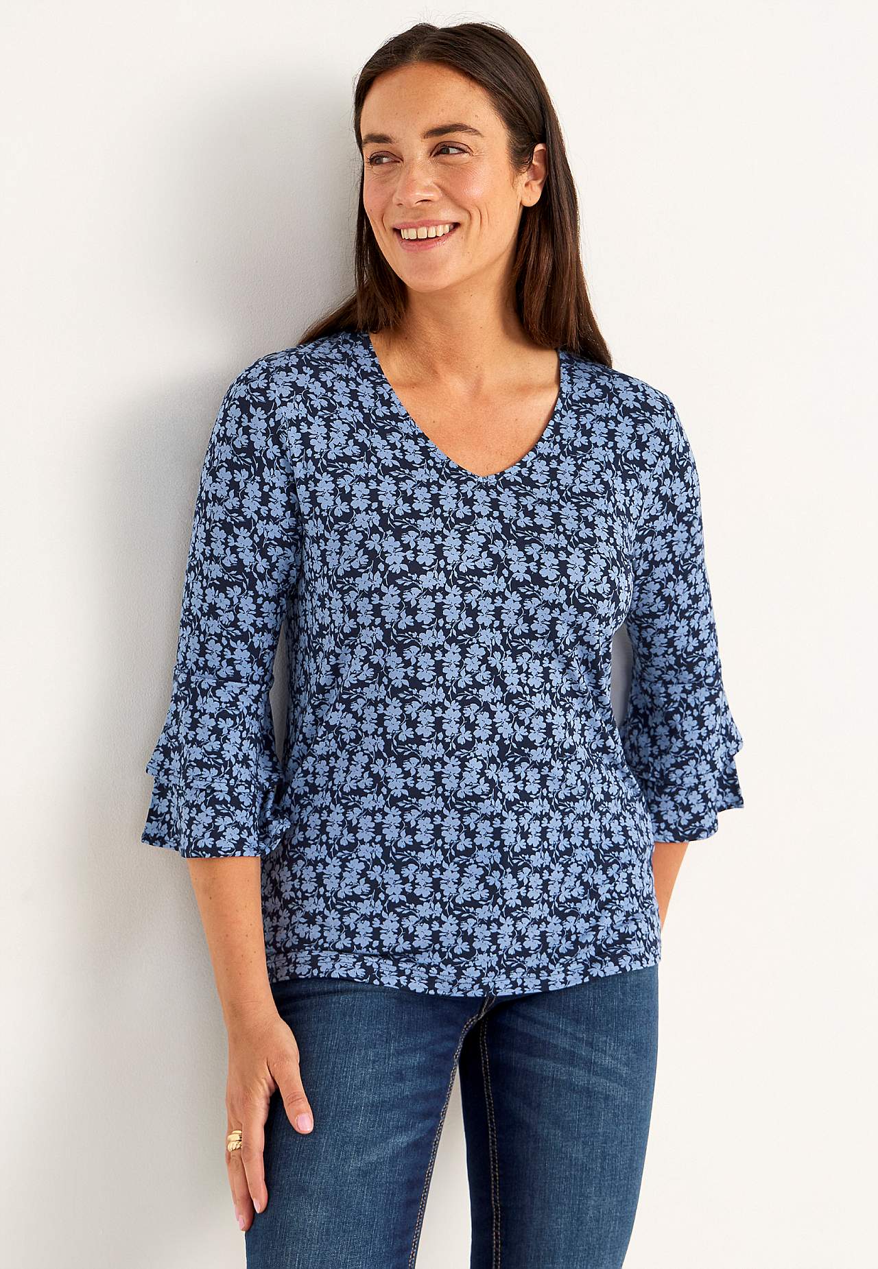 Jersey-Top mit Volantärmeln