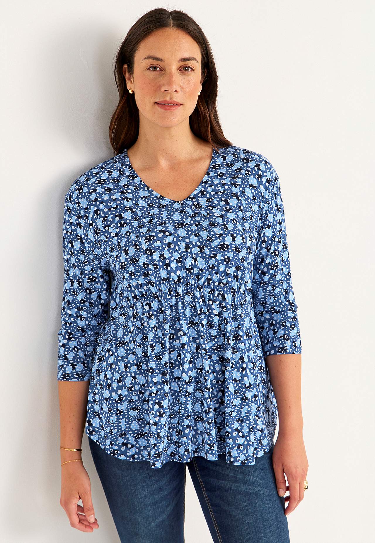 Jersey-Top mit 3/4-Ärmel