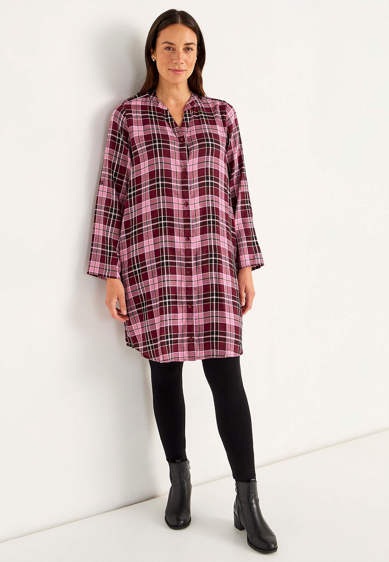 Gewebtes Hemdkleid mit Taschen