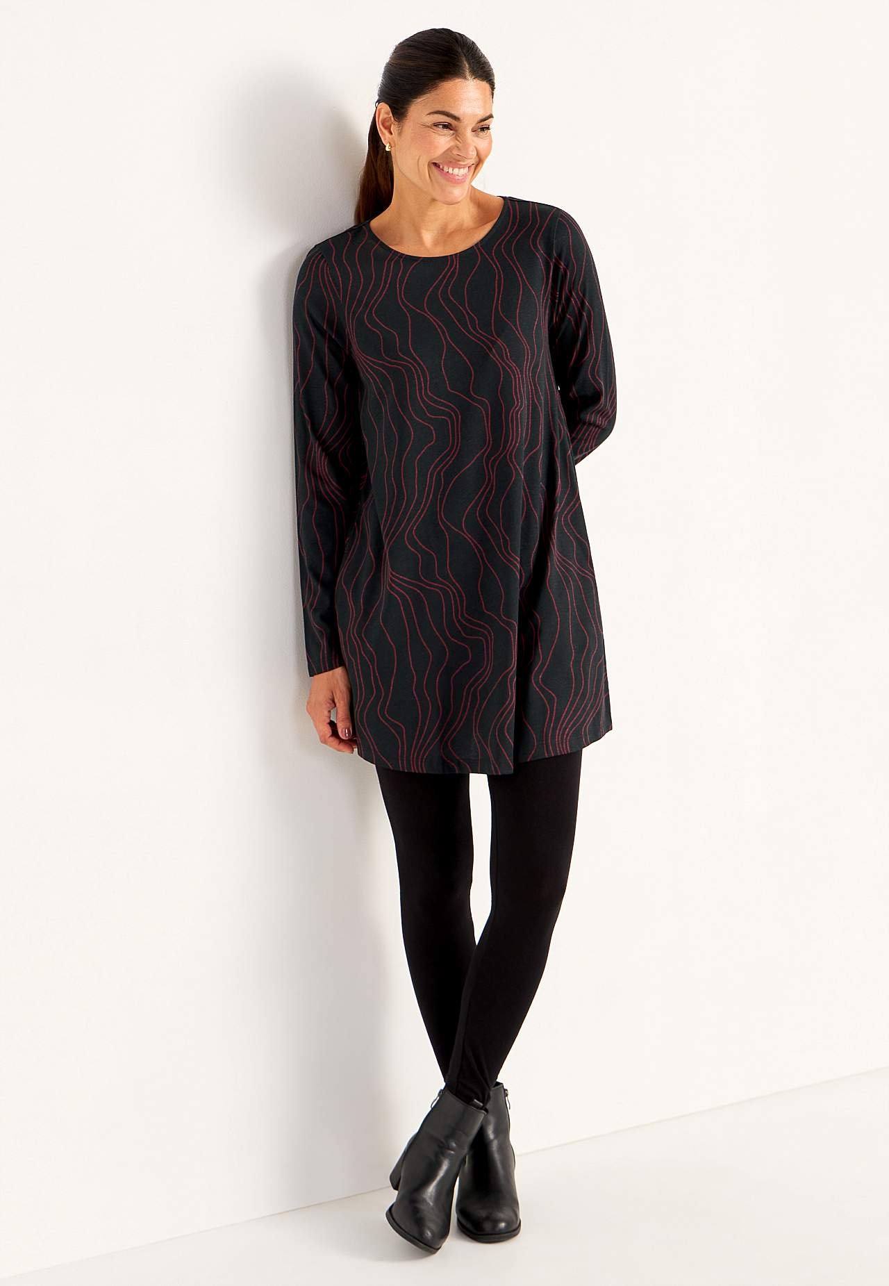 Gemusterte Jersey-Tunika mit Taschen